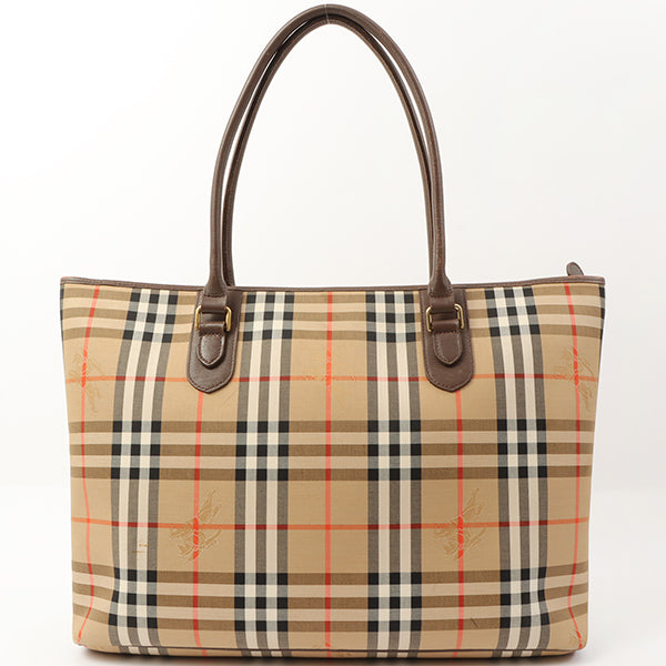 Burberry Nova Check Pattern Logo Plate Tote Bag Brown