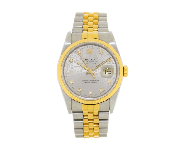 ROLEX Datejust, steel and gold wristwatch with indexes set with diamonds, circa 1989 Product Image