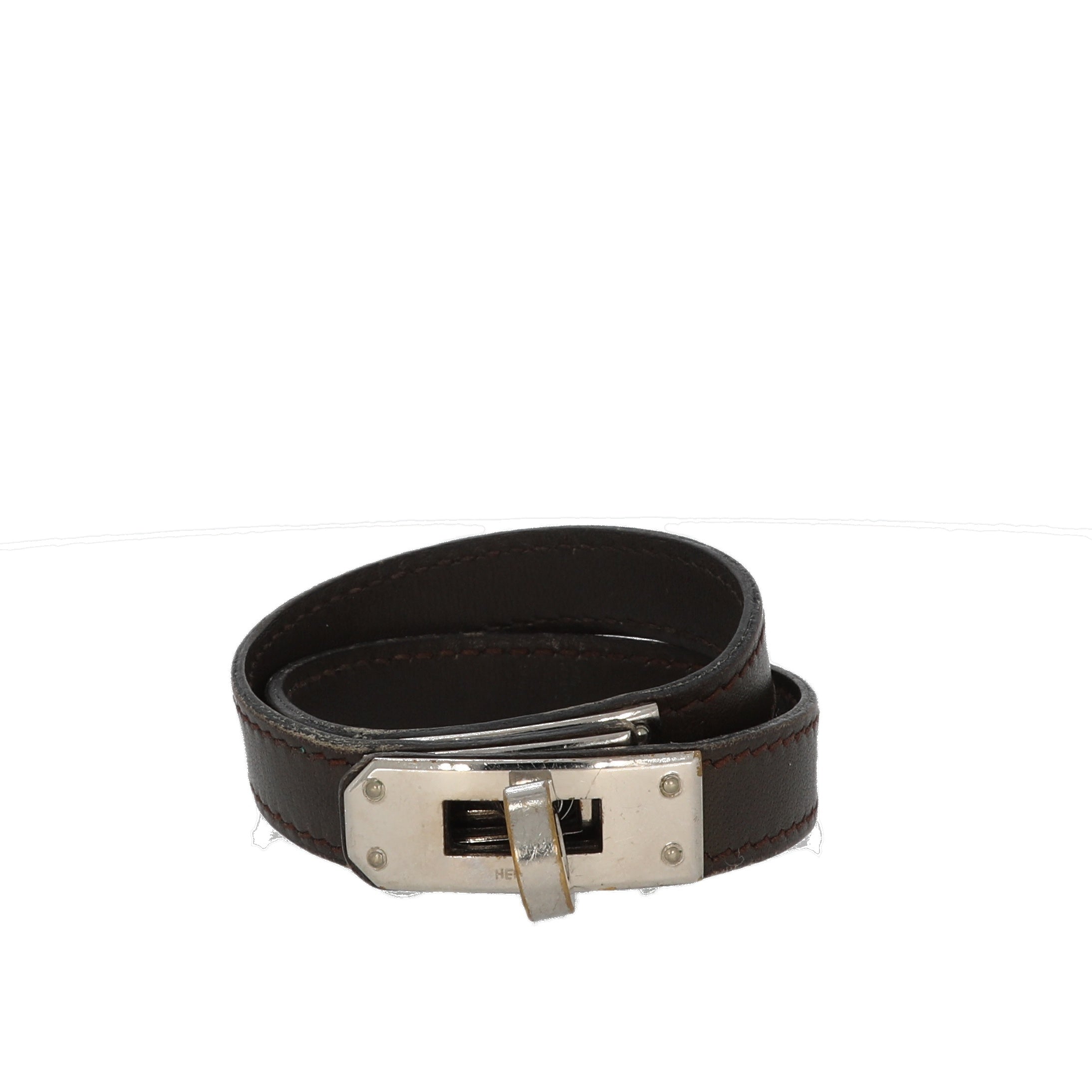 image of HERMES Double Tour Bracelet in Brown Leather