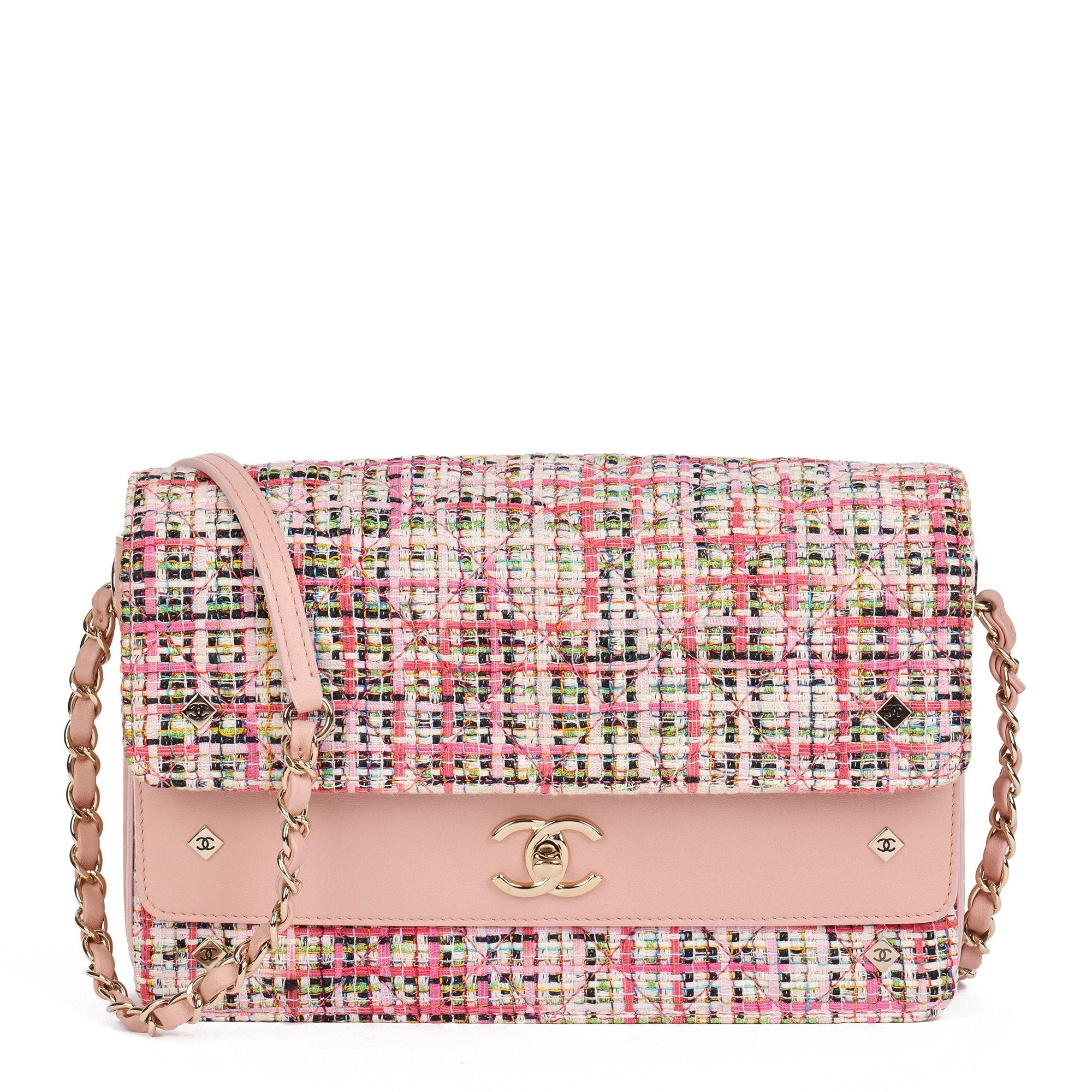 Chanel Pink Lambskin & Multi-Tweed Medium Classic Flap Bag