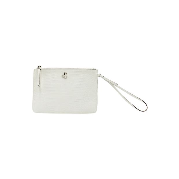 jimmy choo fara white croc embossed pouch, white