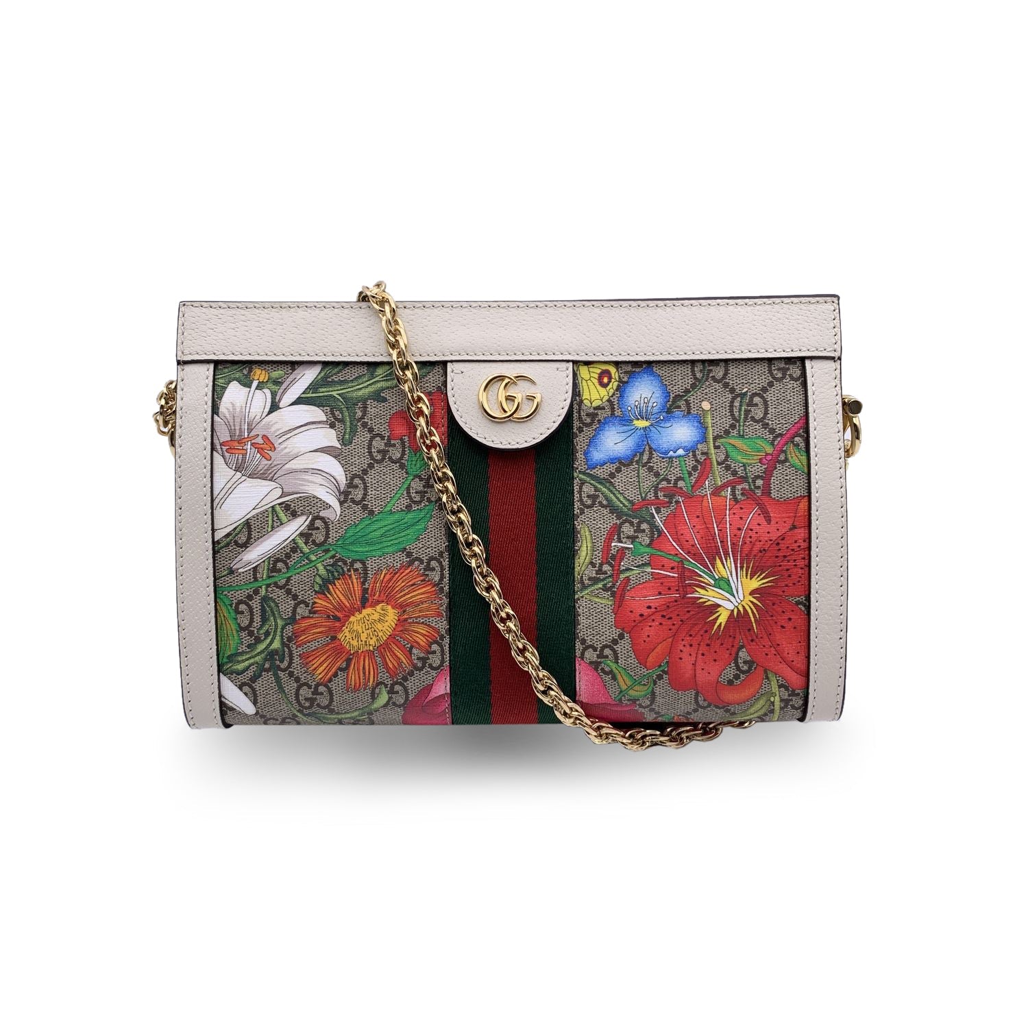 image of GUCCI Monogram Canvas Flora Ophidia Shoulder Bag White