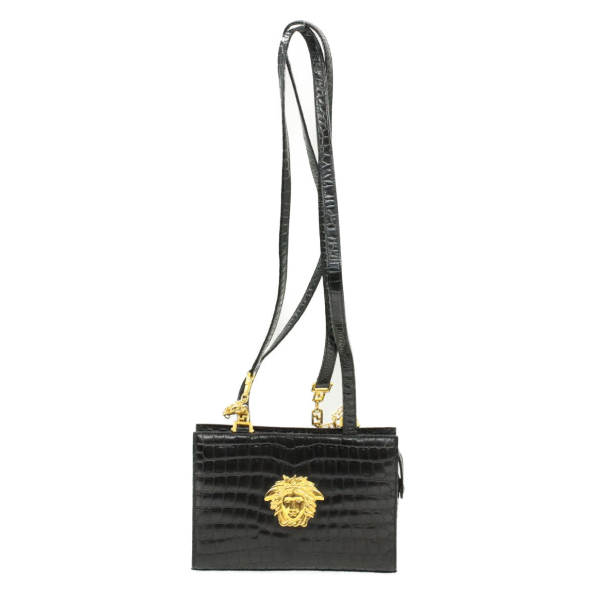 Image of GIANNI VERSACE Chain Shoulder Bag Leather Black Auth am053b