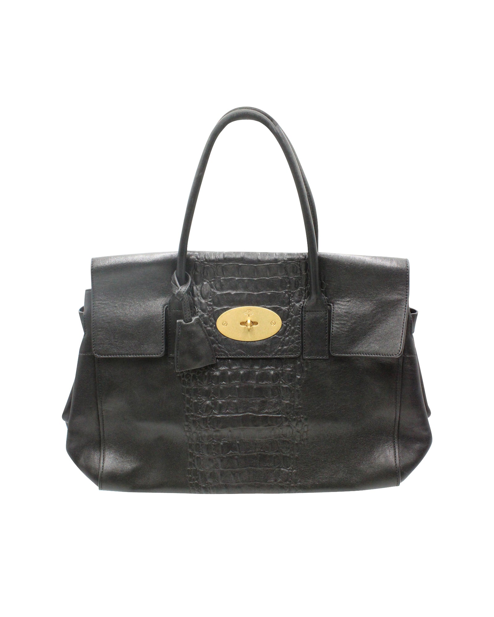 mulberry black croc embossed bayswater bag, black