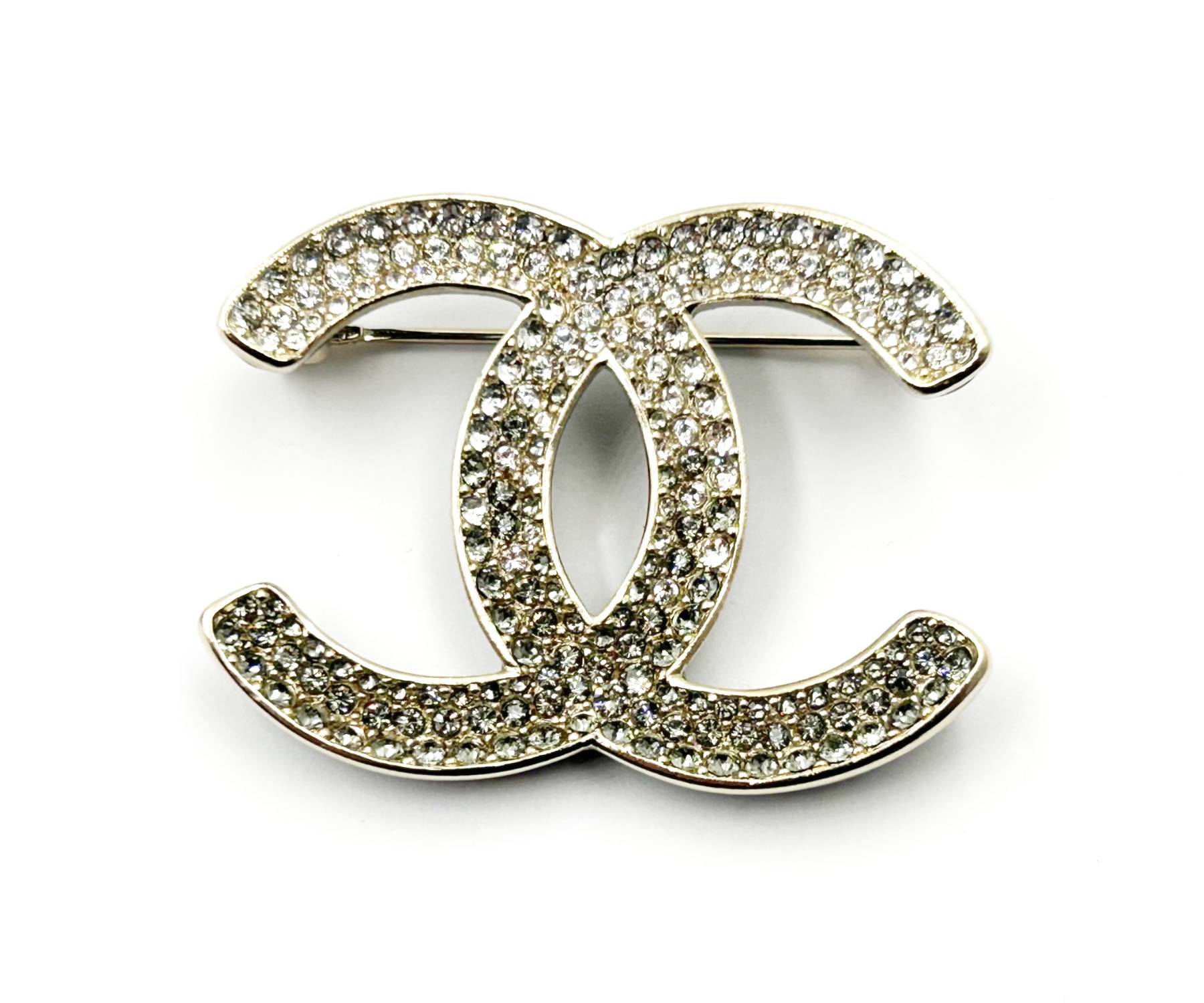 image of CHANEL Brand New Silver Grey Ombre Black Curve Brooch