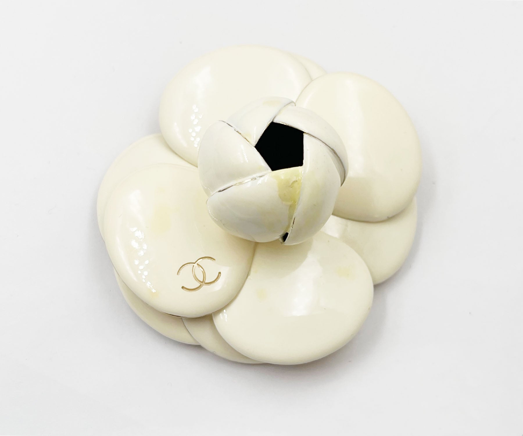 image of CHANEL Gold CC Ivory Camellia Large Brooch