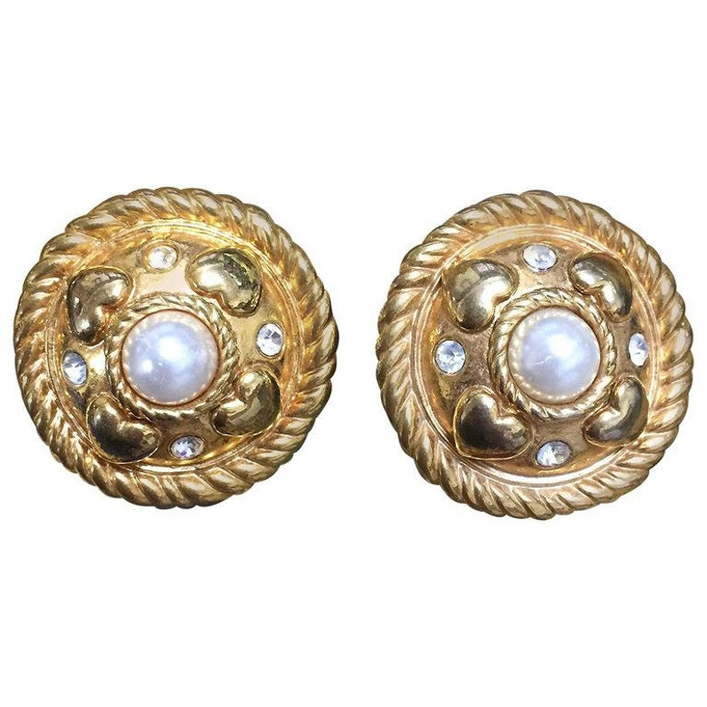 Extra Large Round Golden Earrings With Heart