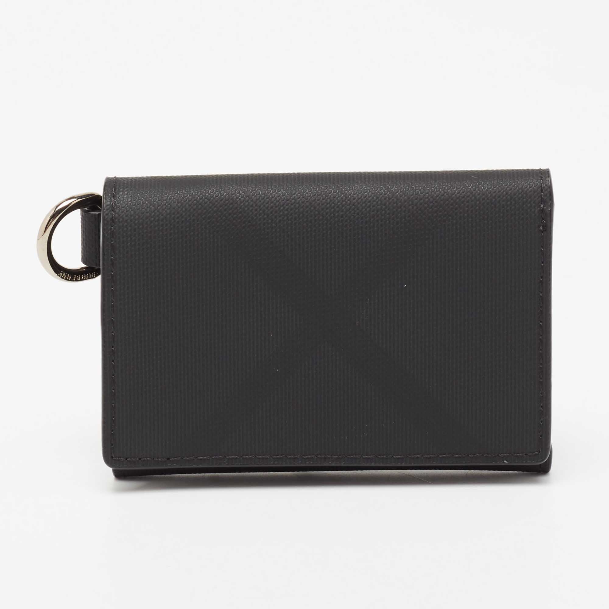 Burberry Dark Charcoal Smoked Check Coated Canvas Finn Trifold Wallet