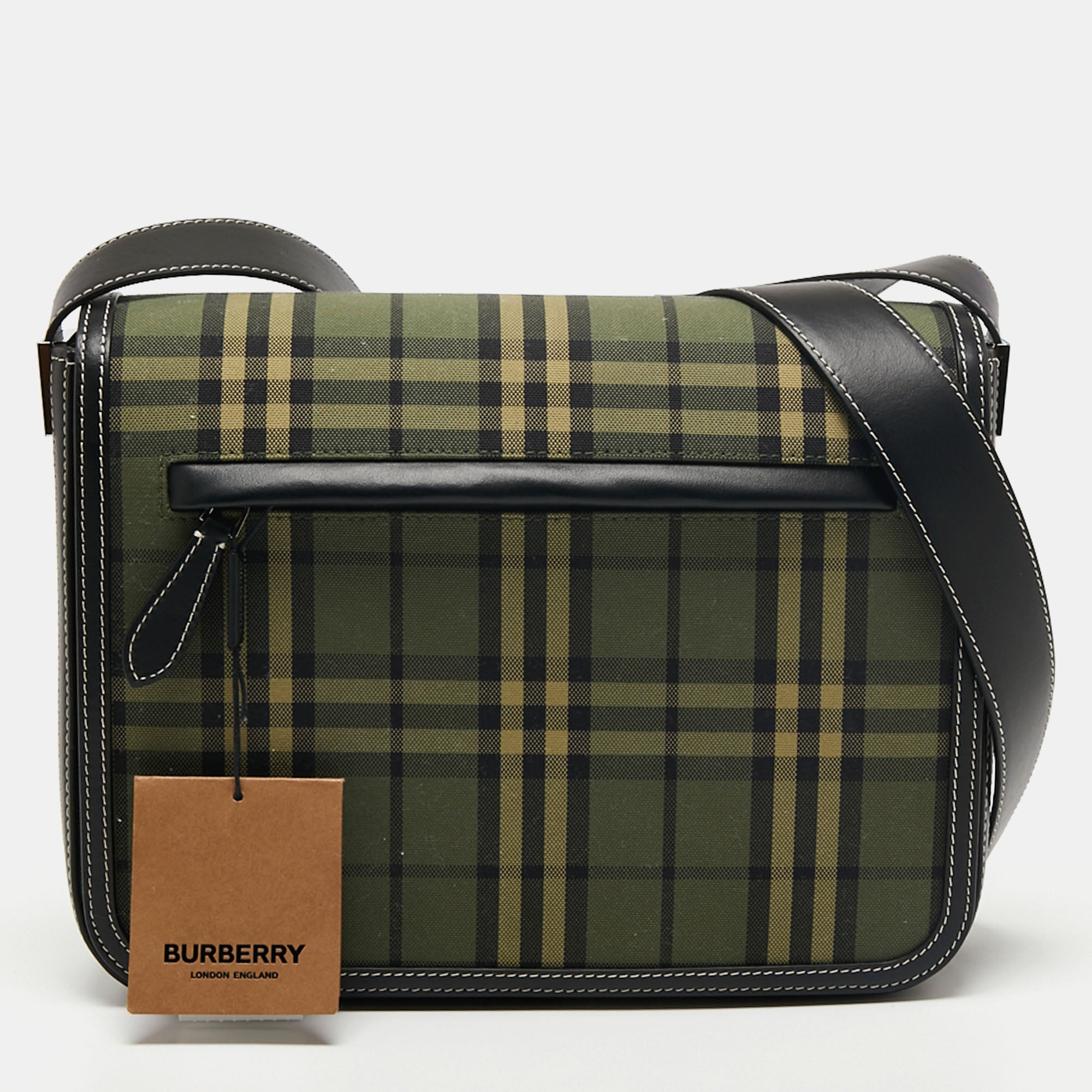 Burberry Green/Black Vintage Check Canvas and Leather Small Olympia Me