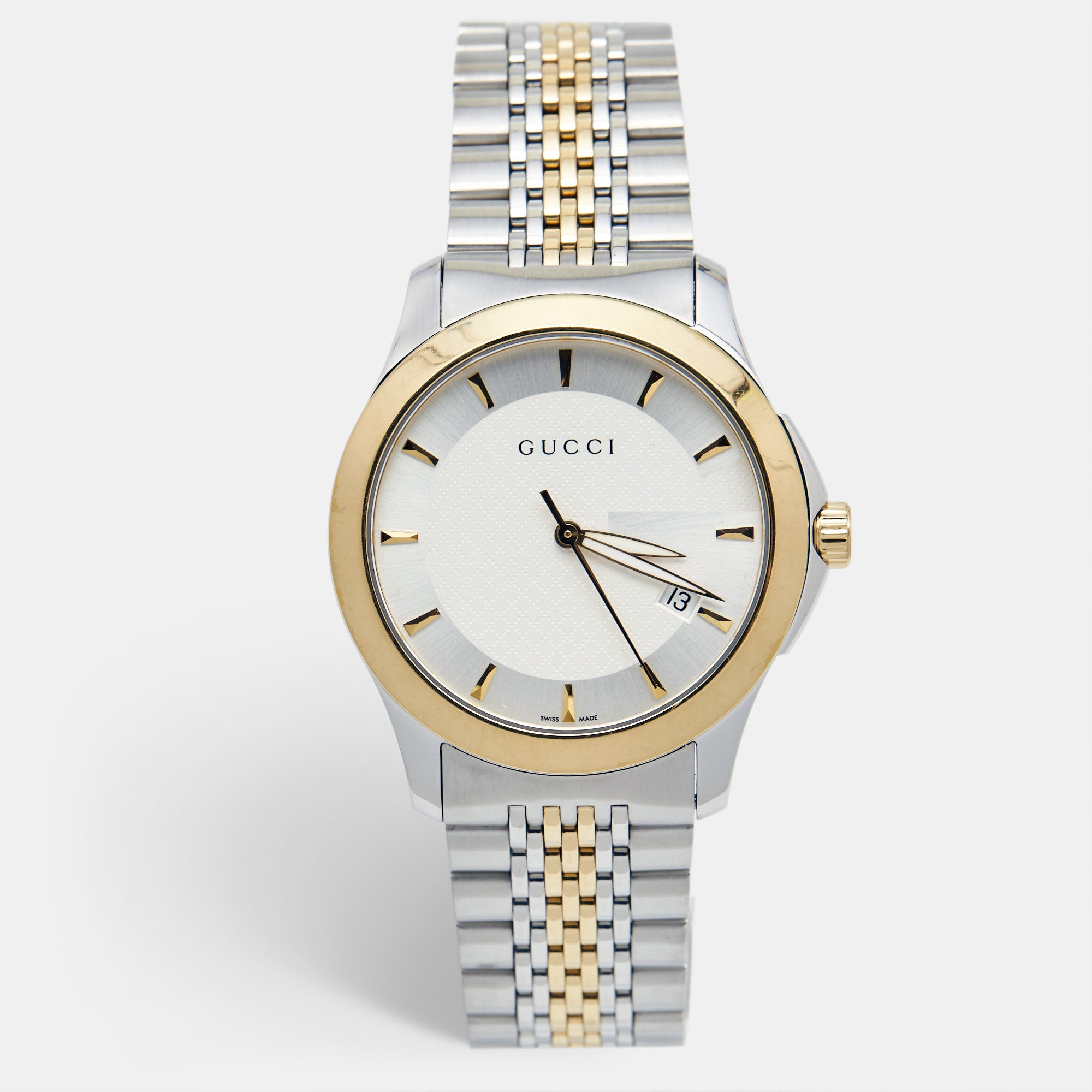 Image of GUCCI Silver Two-Tone Stainless Steel G-Timeless YA126409 Unisex Wristwatch 38 mm