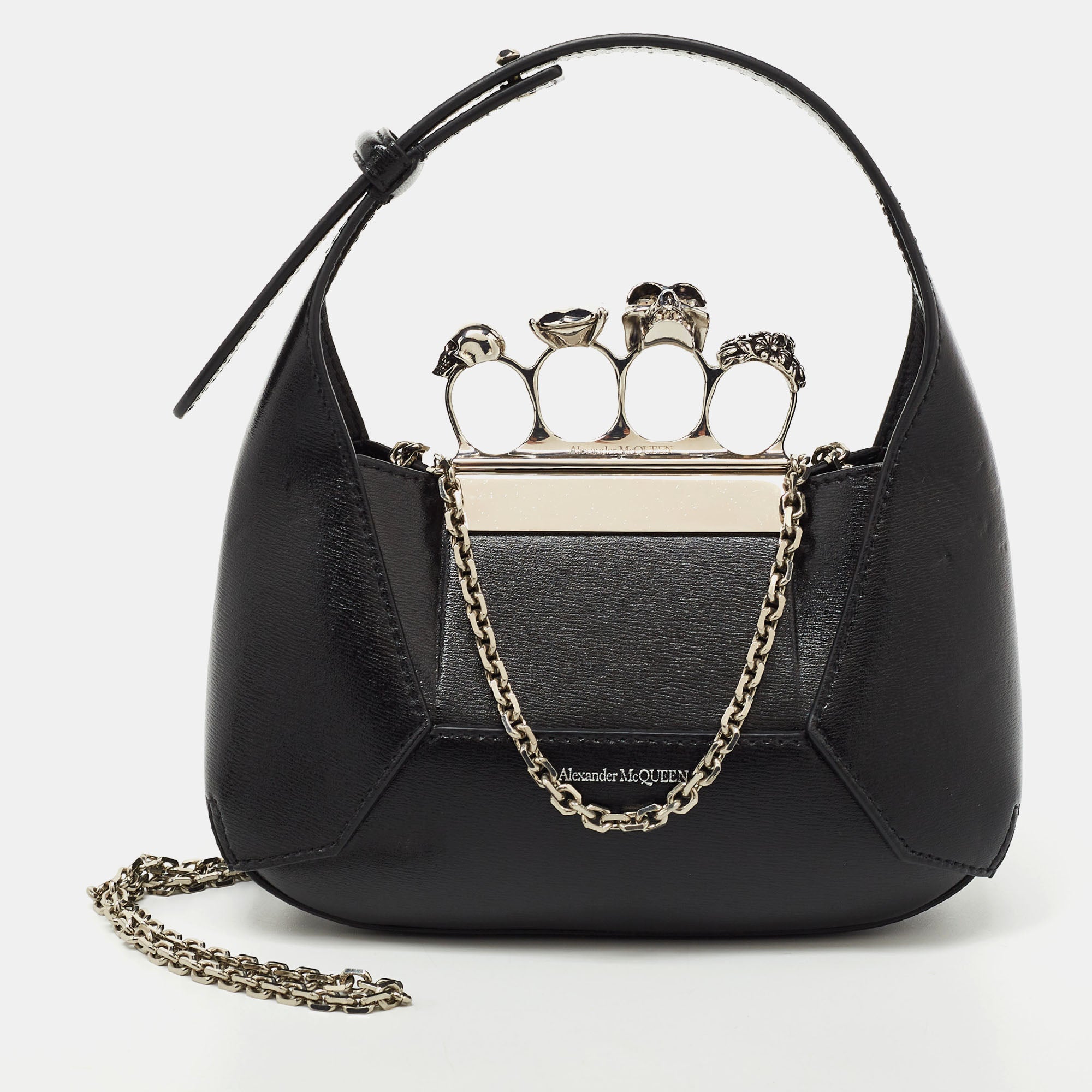 Black Leather Mini Jewelled Hobo