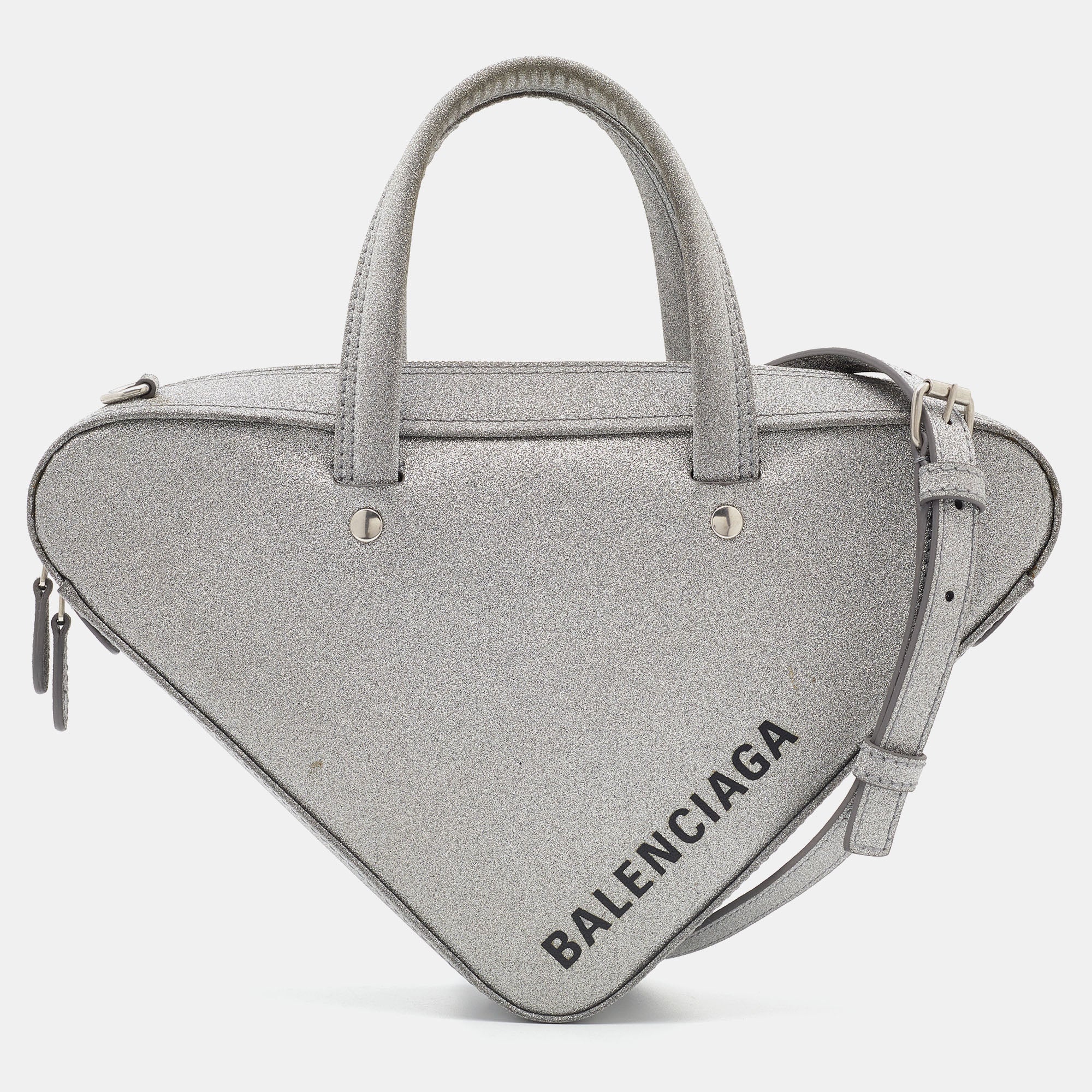 Silver Glitter XS Triangle Duffle Shoulder Bag