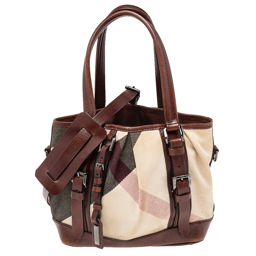 Burberry Brown Mega Check Canvas and Leather Lowry Tote