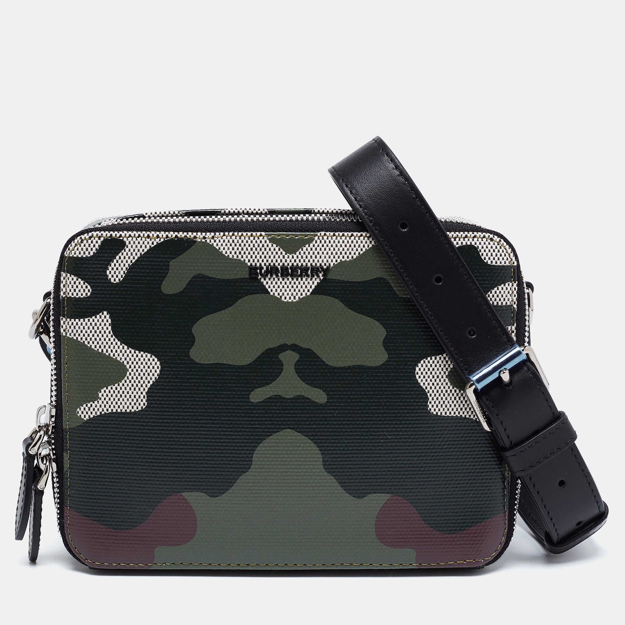 Burberry Green Camo Print Leather Crossbody Bag