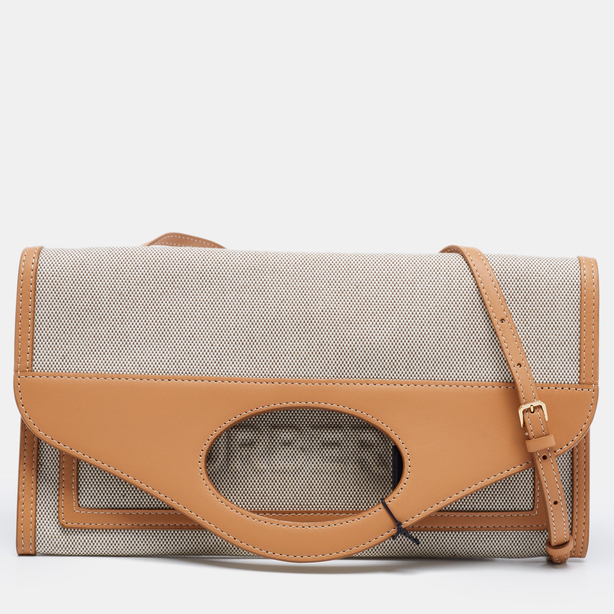 Burberry Beige/Tan Canvas and Leather Small Pocket Strap Clutch