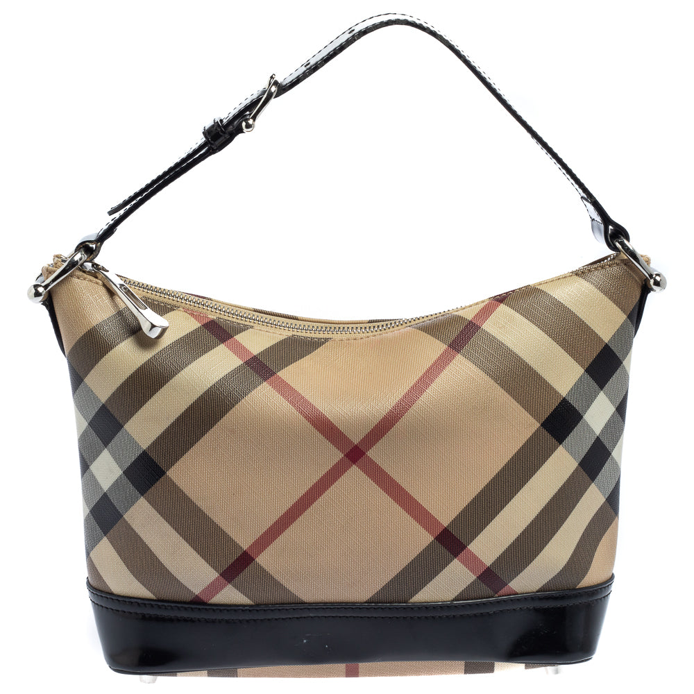 Burberry Beige/Black Nova Check Coated Canvas and Leather Baguette Sho