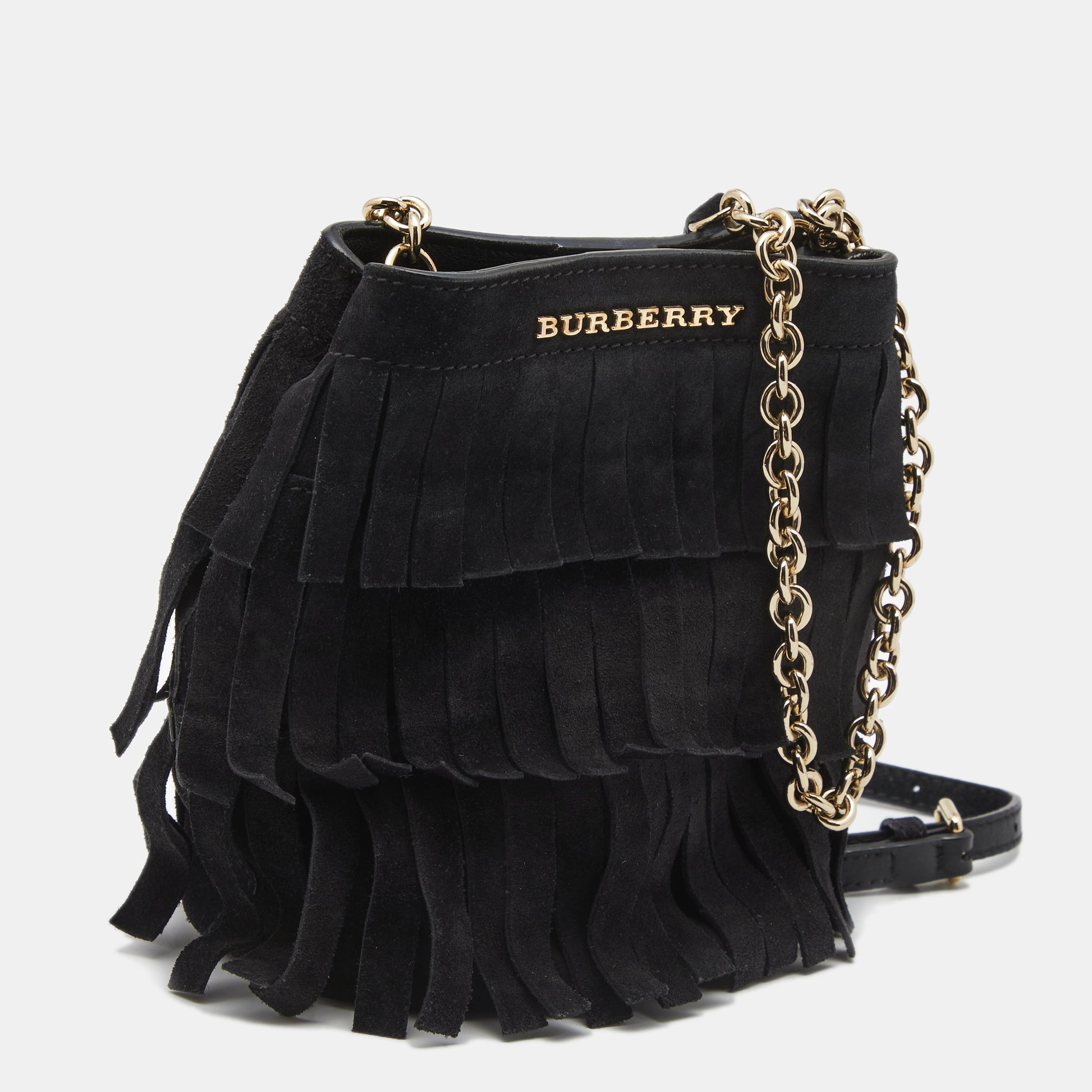 Burberry Black Suede Mini Fringe Bucket Bag