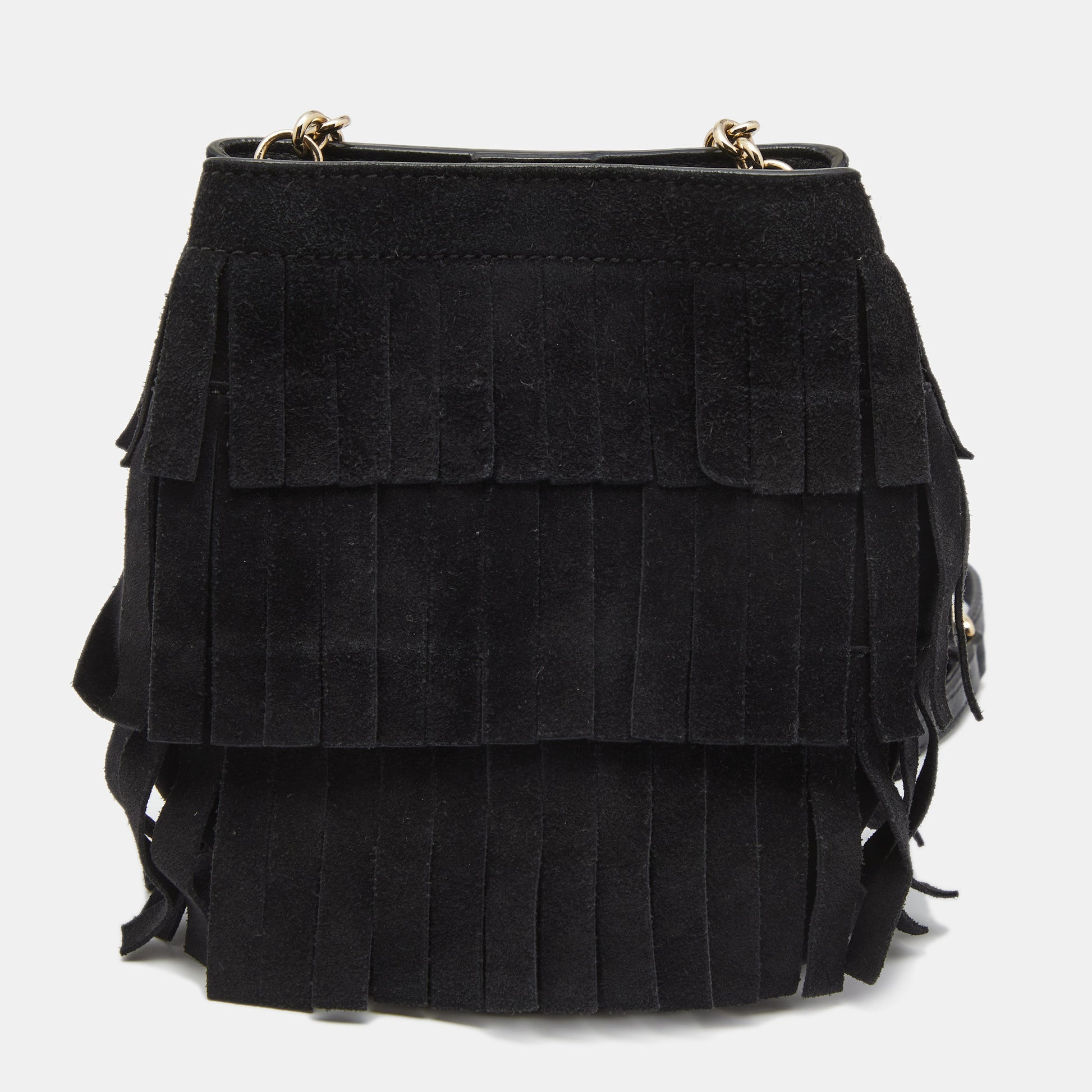 Burberry Black Suede Mini Fringe Bucket Bag