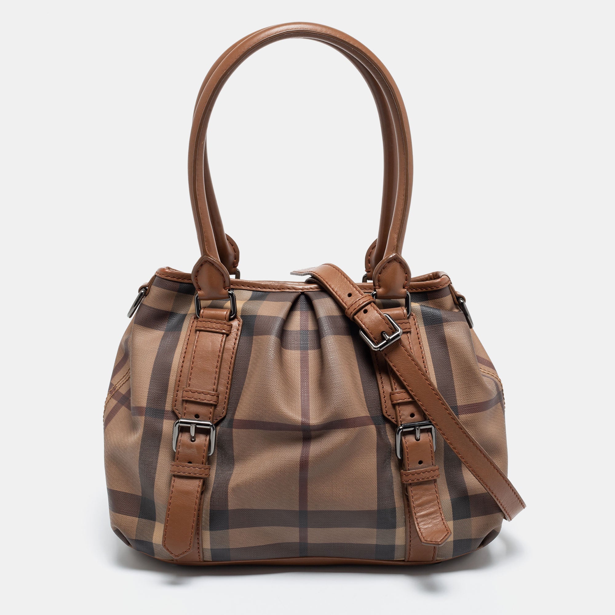 Burberry Brown Smoke Check PVC and Leather Northfield Tote