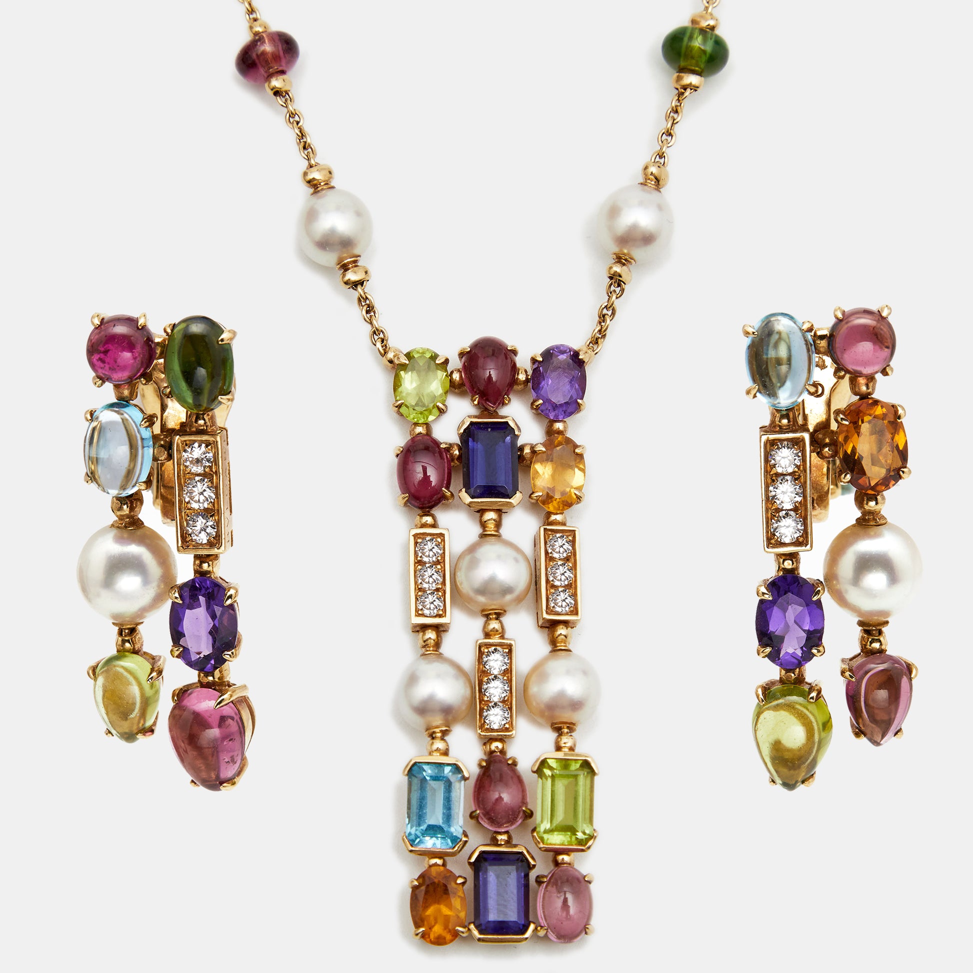 Bvlgari Multi-Gem Allegra 18k Yellow Gold Necklace Set