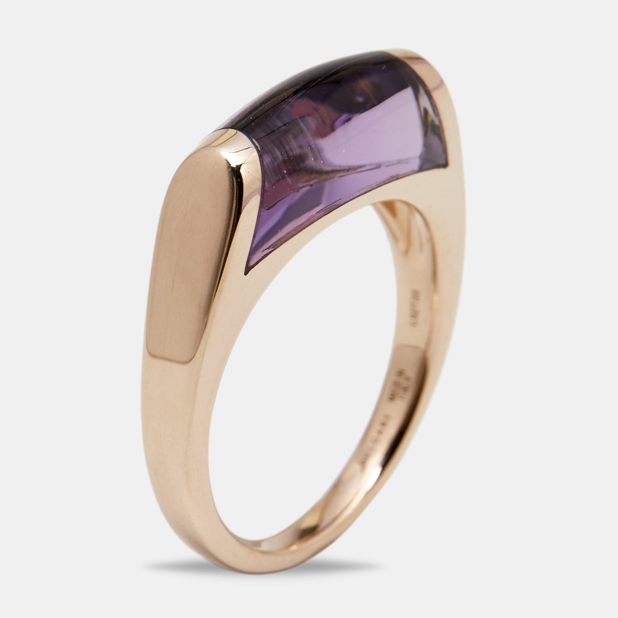 Bvlgari Tronchetto Amethyst 18k Rose Gold Ring Size 52