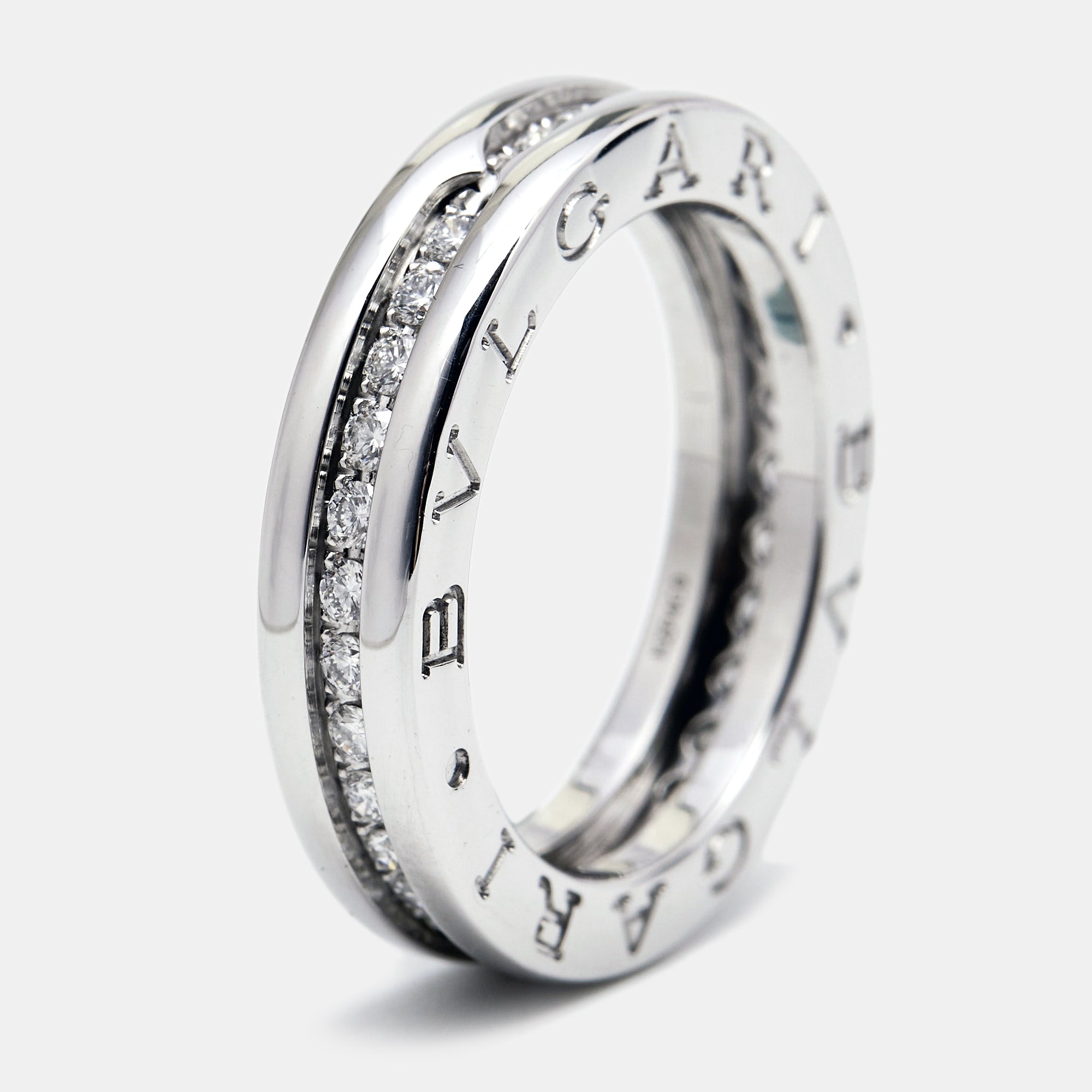 Bvlgari  Diamond 18k White Gold Band Ring Size 50