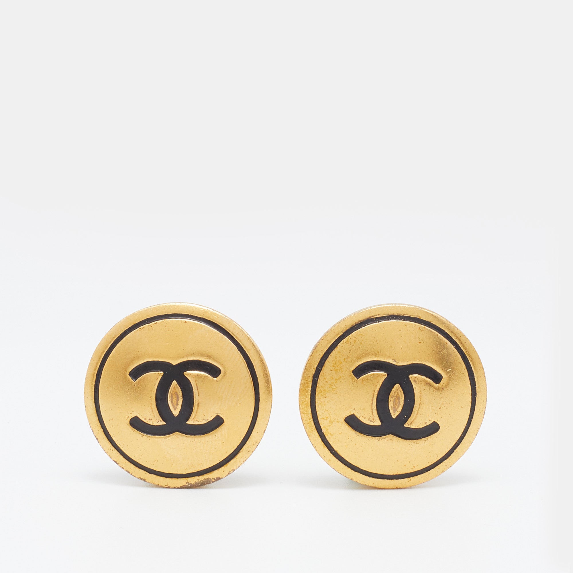 Chanel Gold Tone CC Round Clip On Earrings