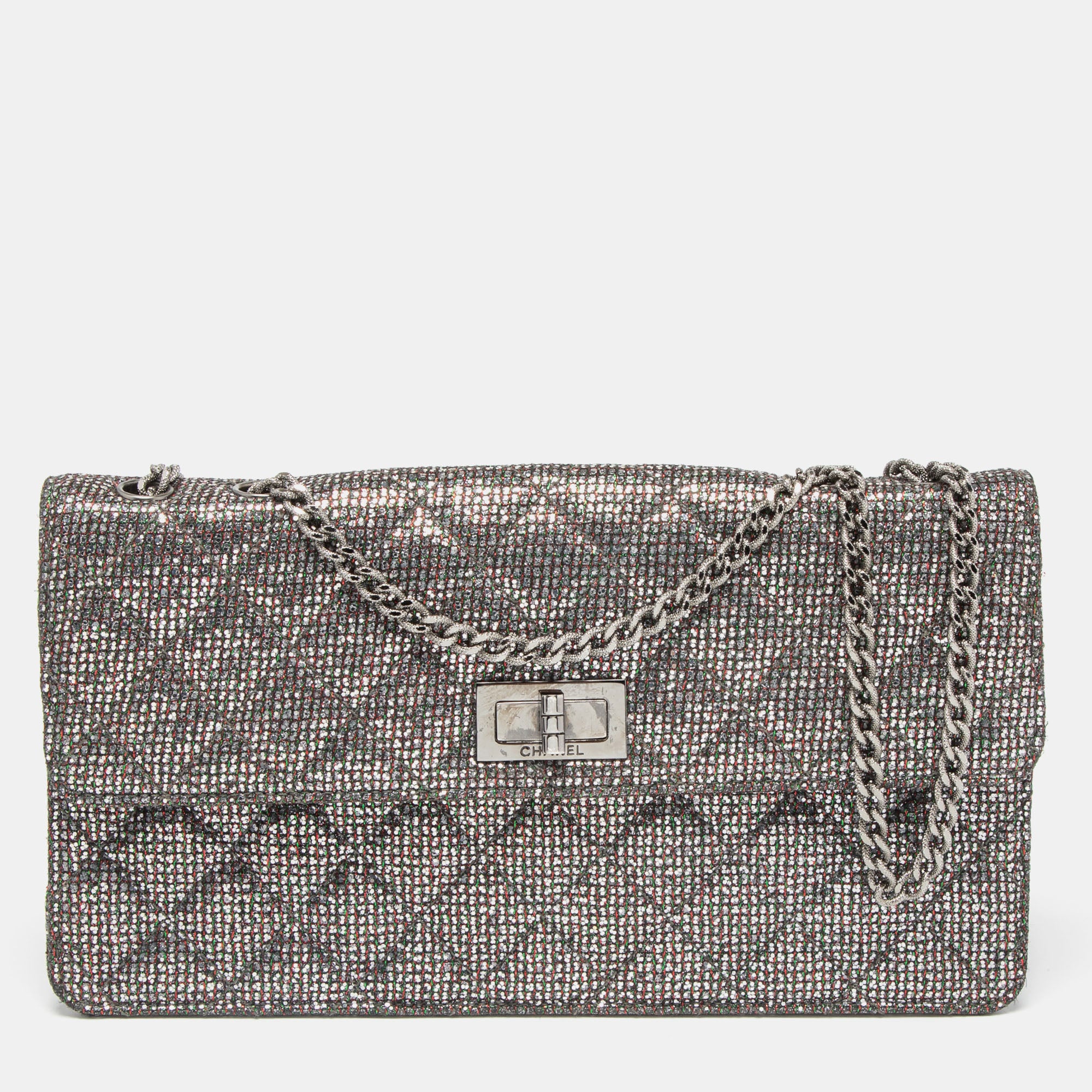 Silver/Multicolor Glitter Reissue Chain Shoulder Bag