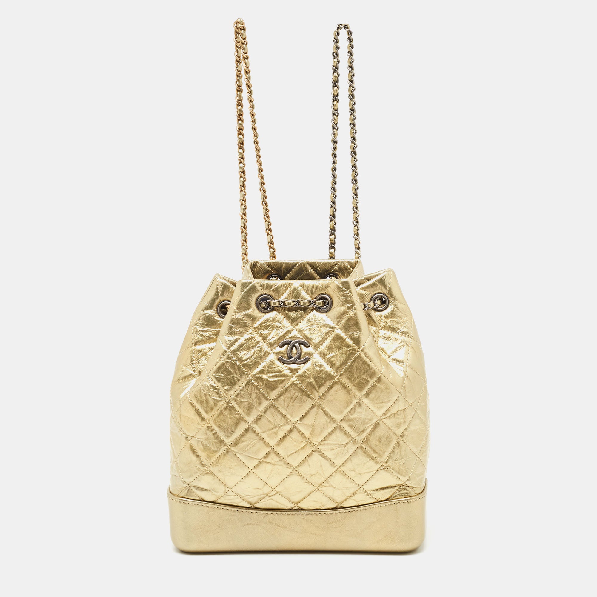 image of CHANEL Gold Quilted Aged Leather Small Gabrielle Backpack