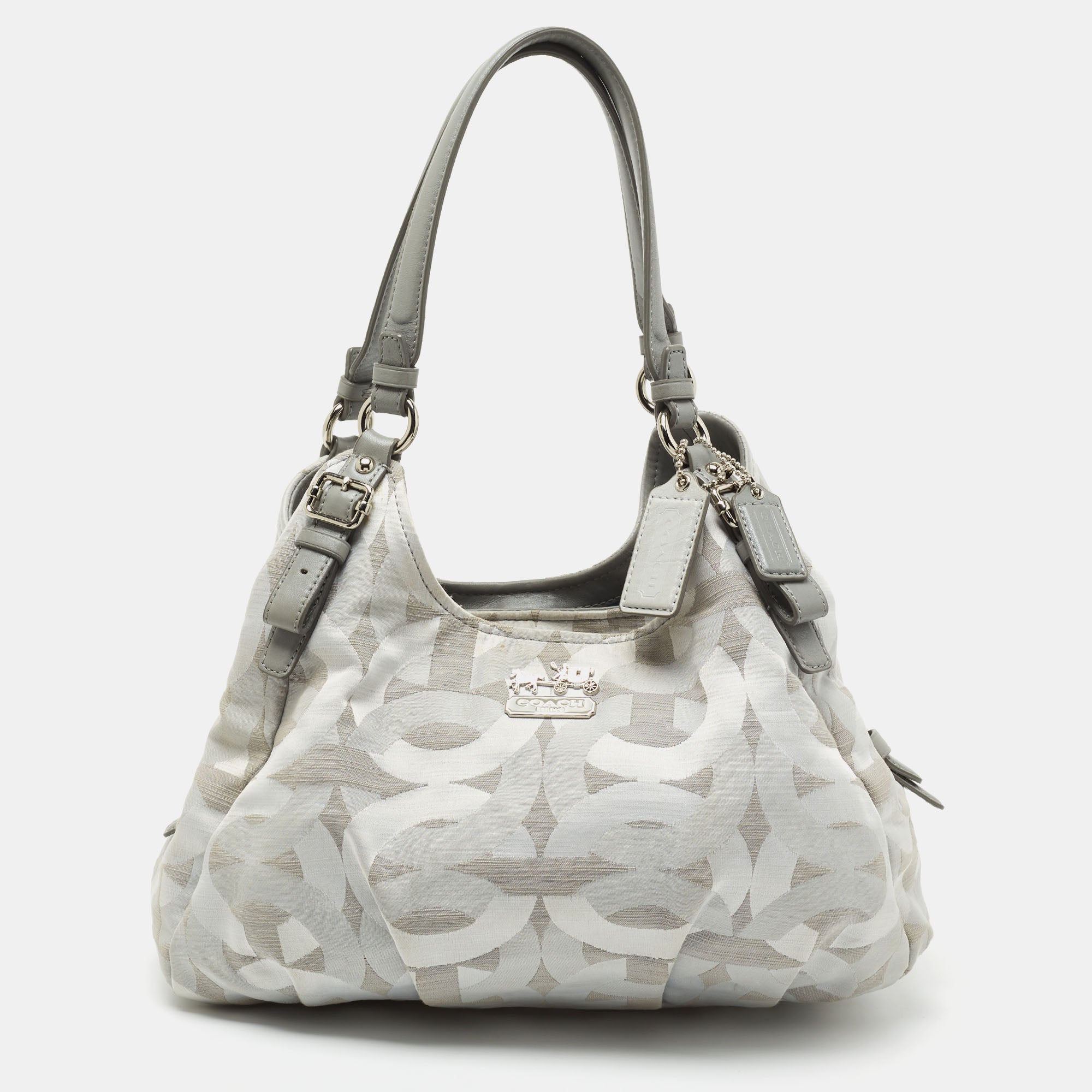 Coach Grey Op Art Canvas And Leather Madison Maggie Shoulder Bag