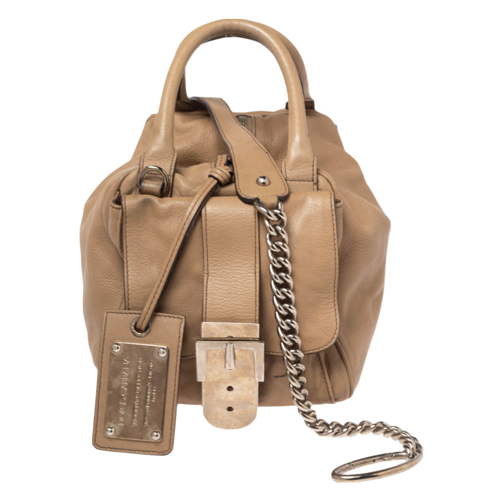 Dolce & Gabbana Beige Leather Miss Double Boston Bag