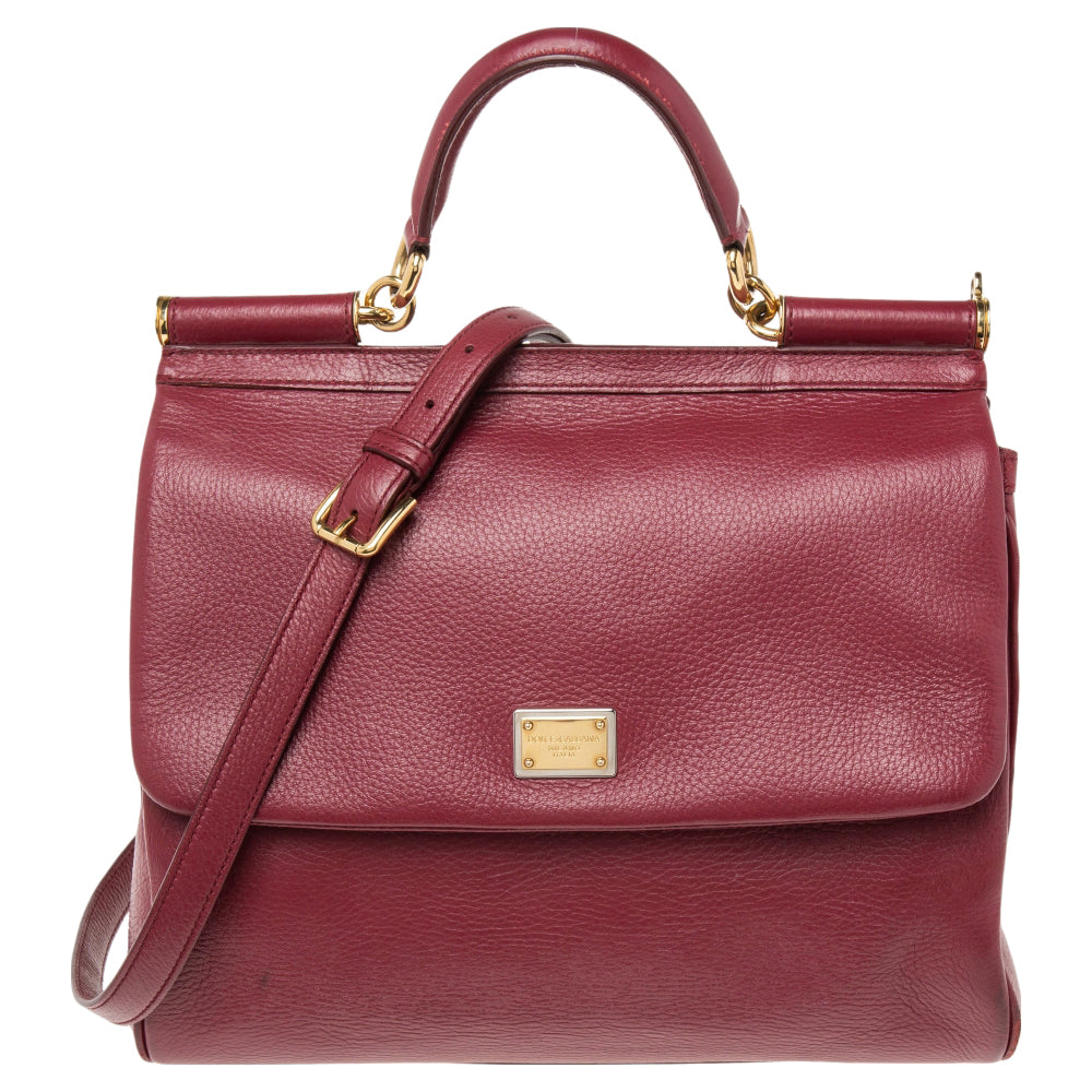 Dolce & Gabbana Red Leather Large Miss Sicily Top Handle Bag