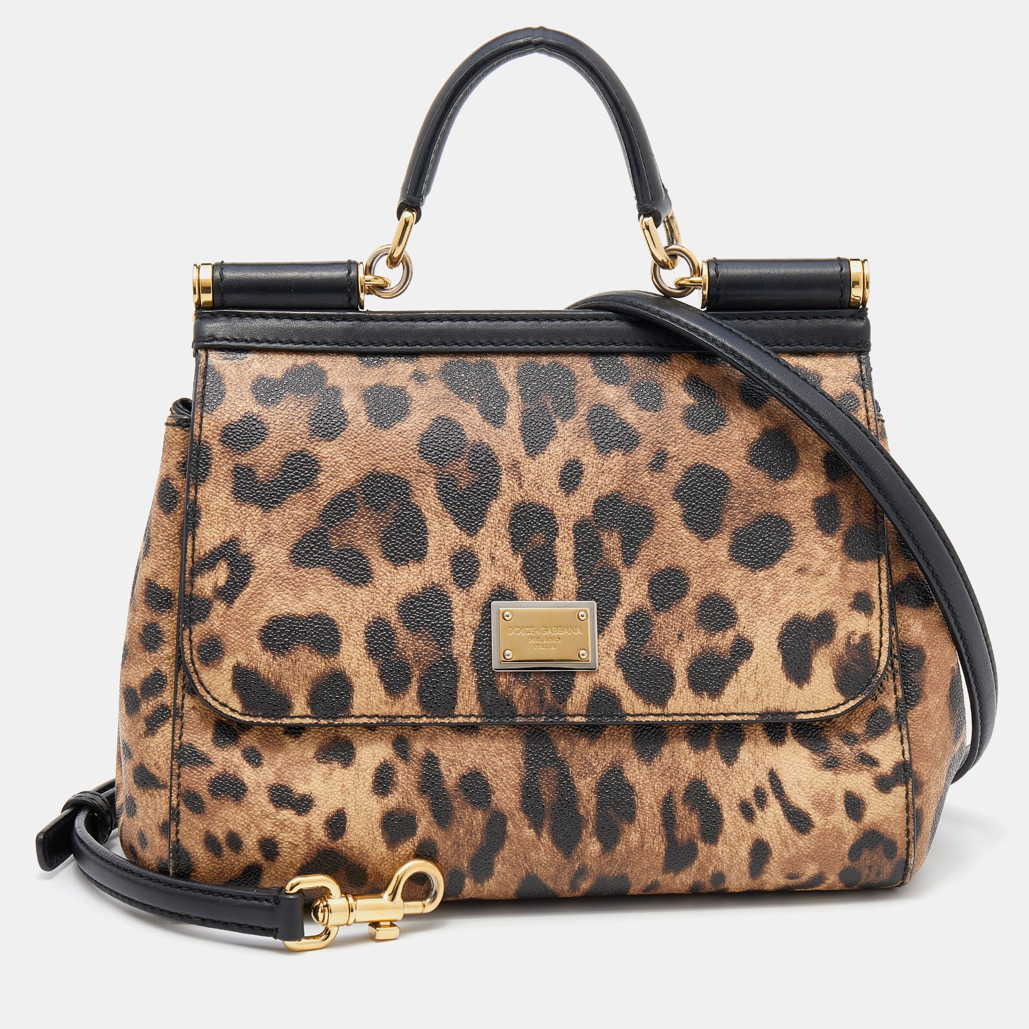 Dolce & Gabbana Black/Beige Leopard Print Coated Canvas And Leather Me