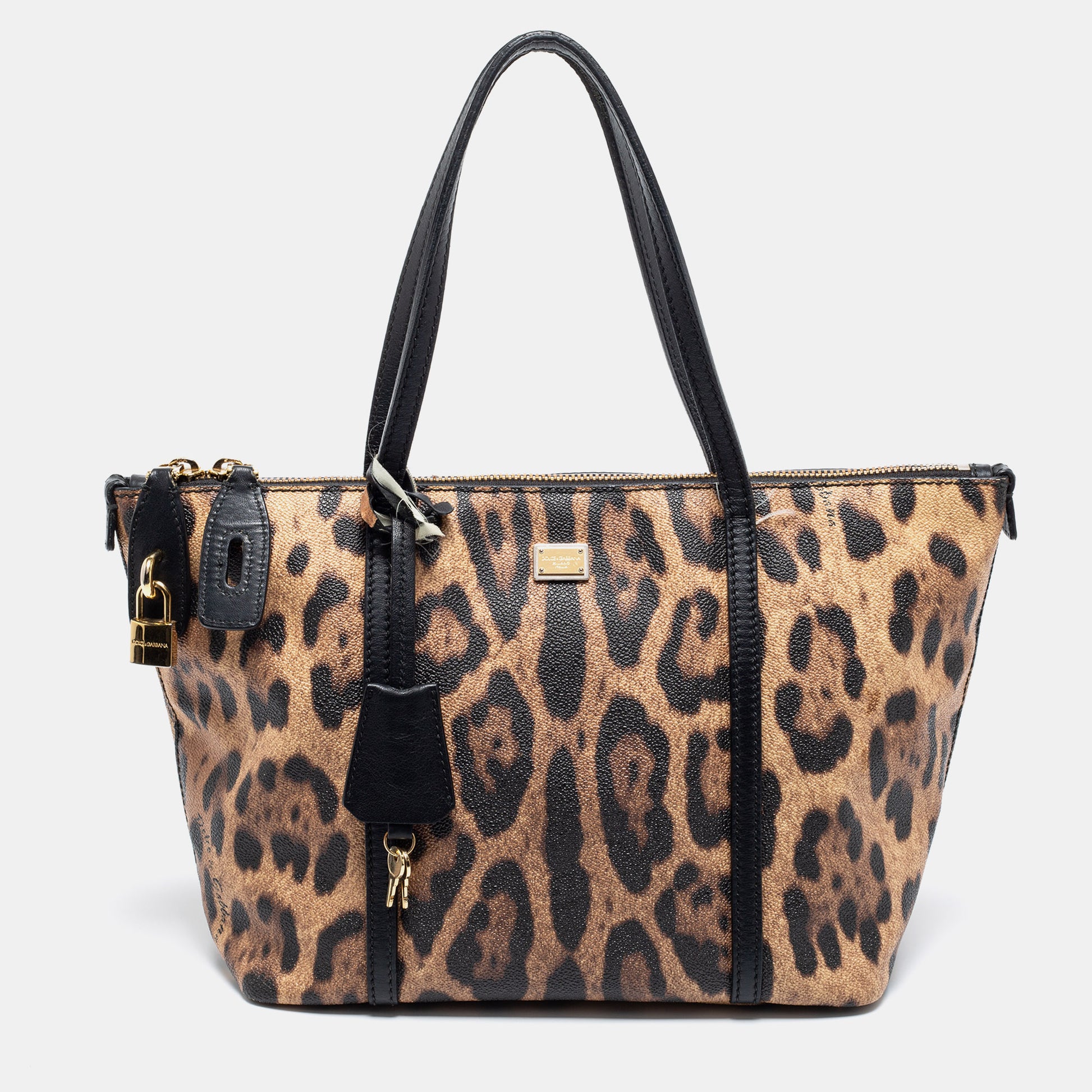 Dolce & Gabbana Brown/Black Animal Print Coated Canvas and Leather Miss  Escape Tote