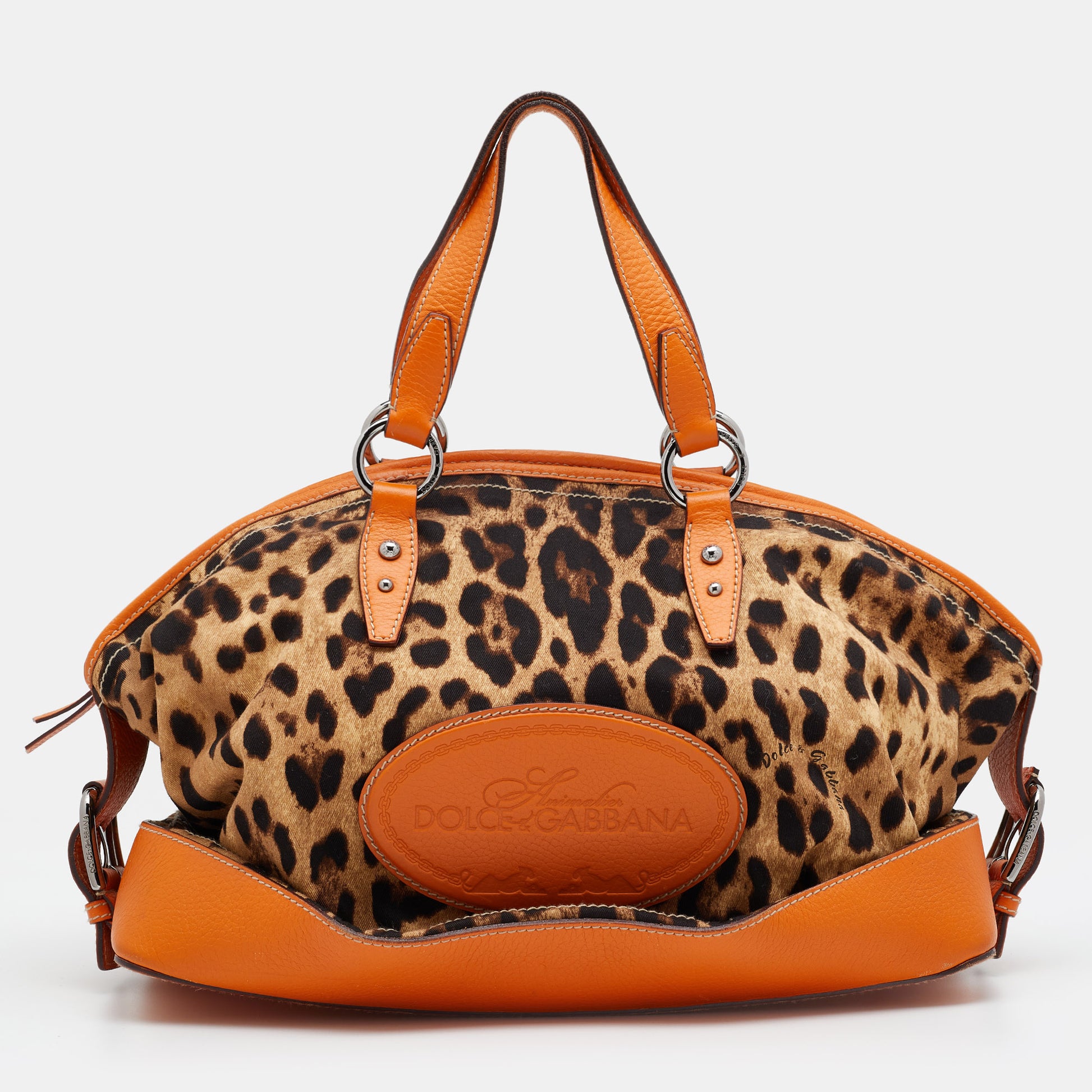 Dolce & Gabbana Orange/Brown Animal Print Canvas and Leather Animalier