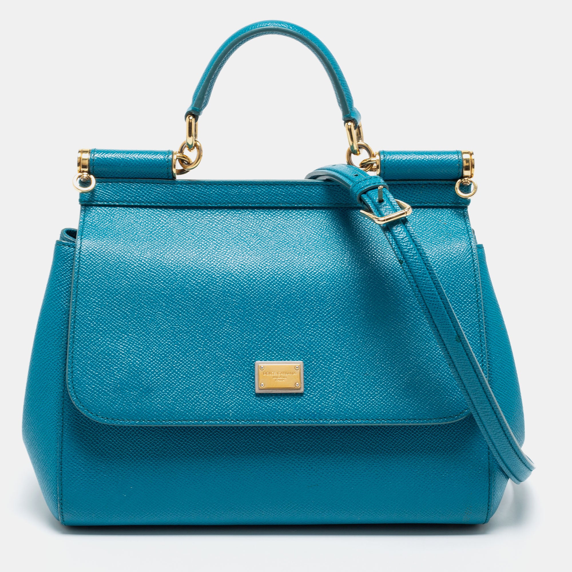 Dolce & Gabbana Blue Leather Medium Miss Sicily Top Handle Bag