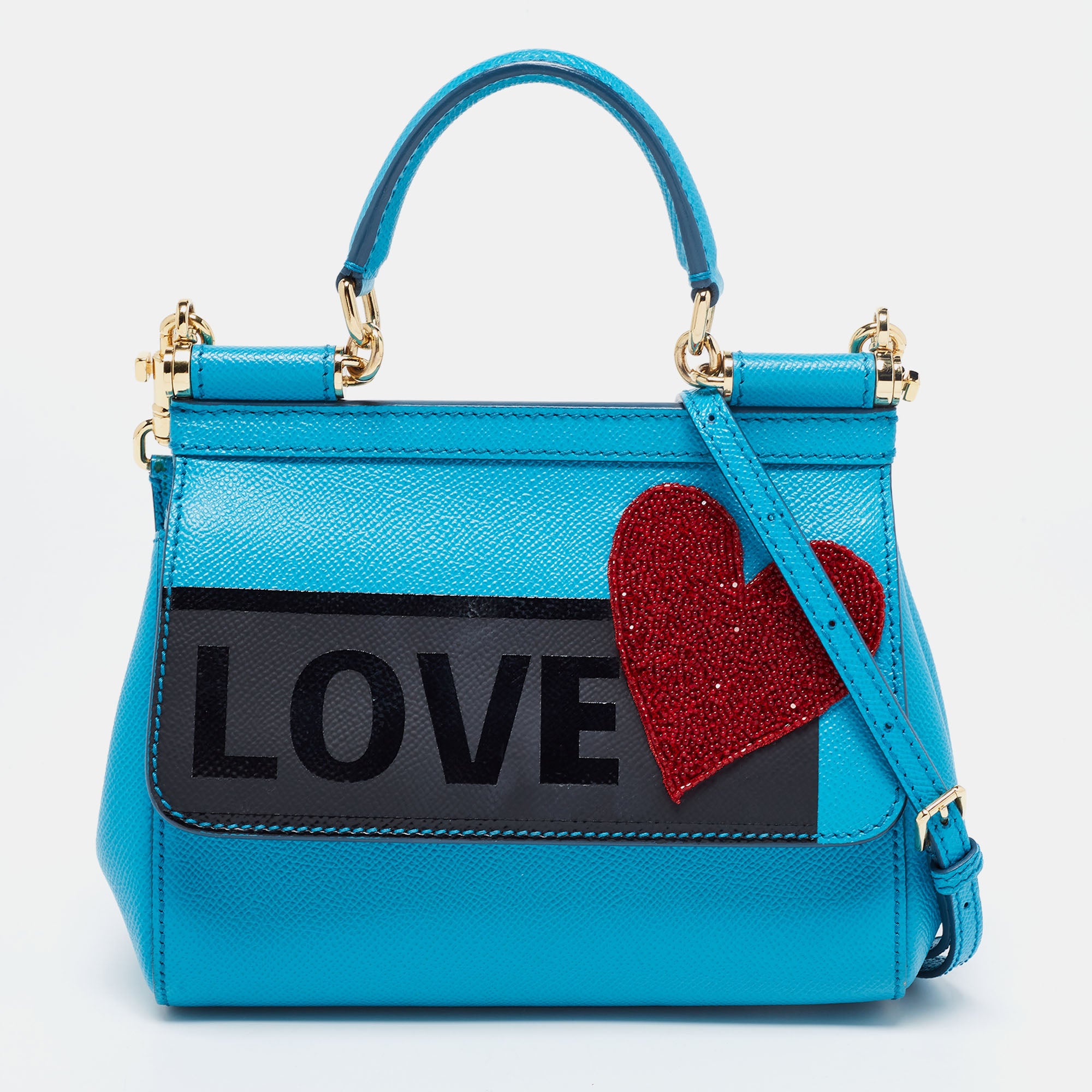 Dolce & Gabbana Blue Leather Love Small Sicily Top Handle Bag