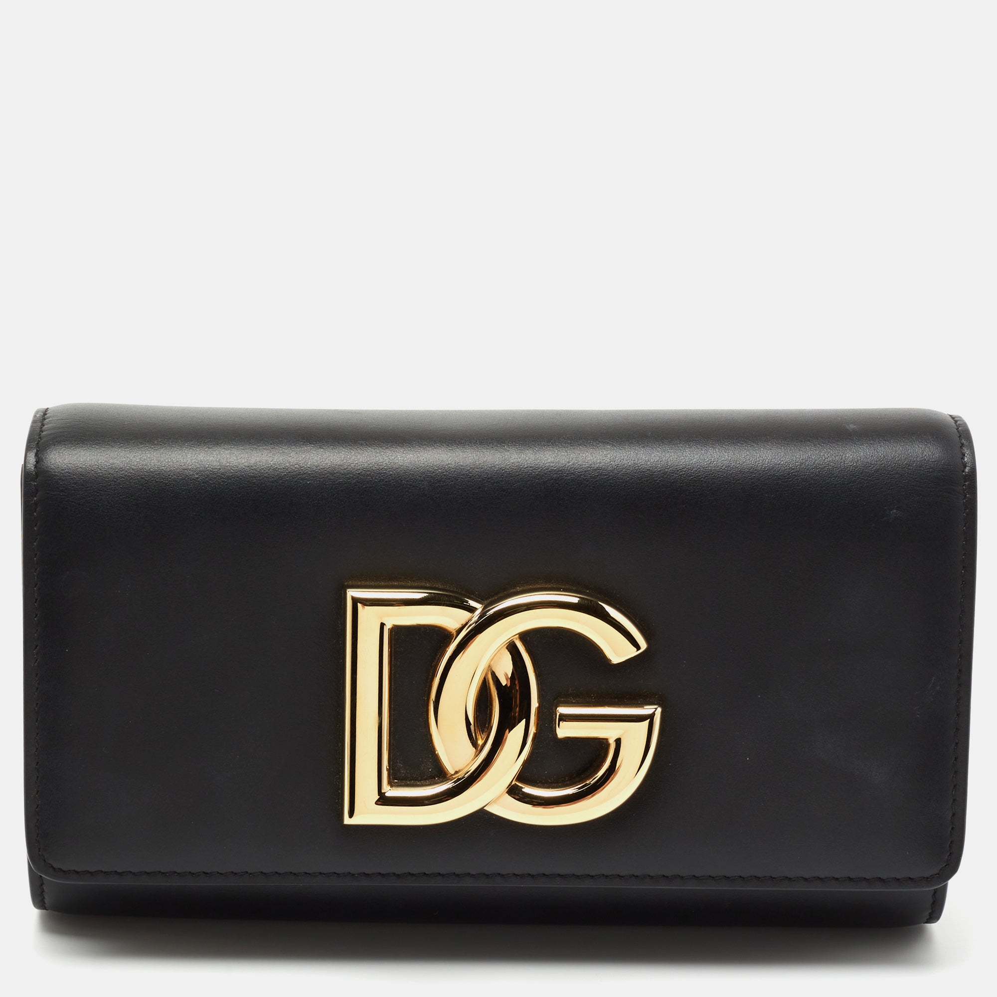 Dolce & Gabbana Black Leather Logo Shoulder Bag