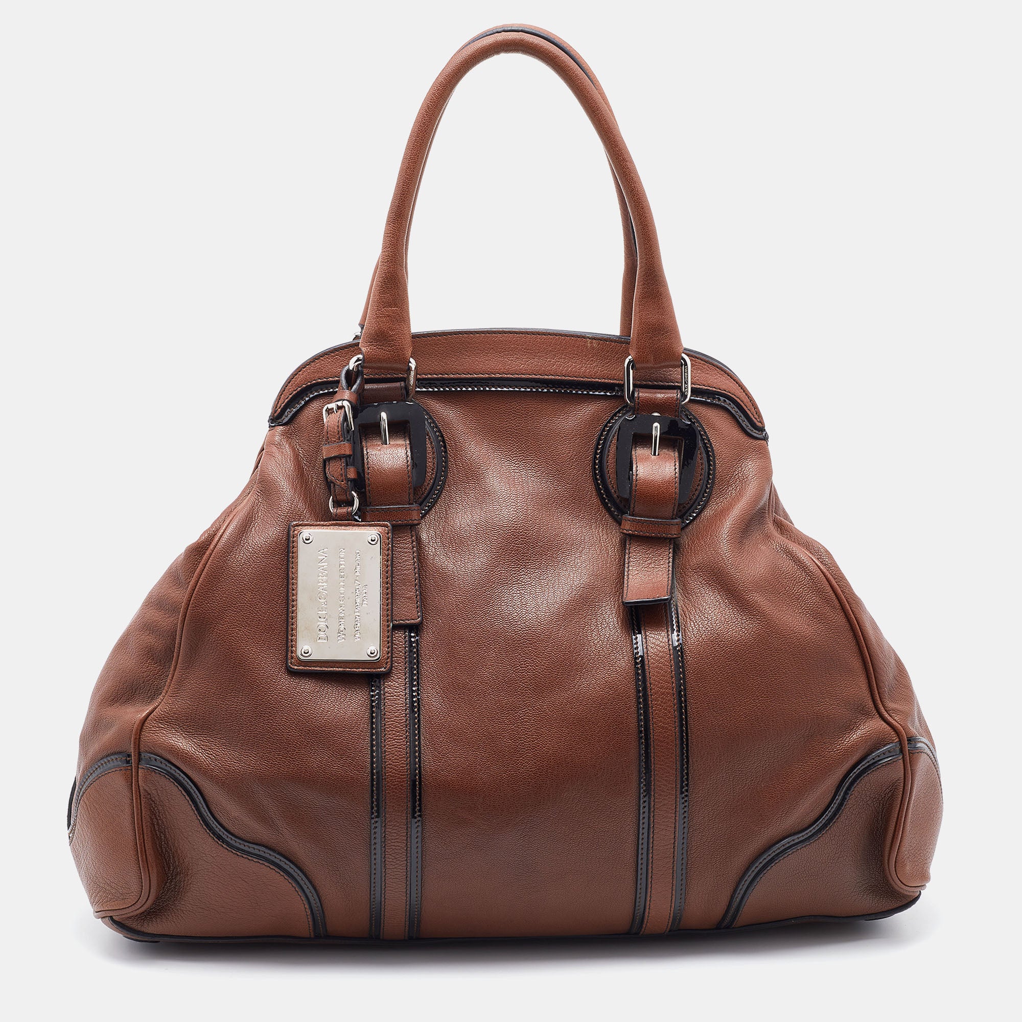 Dolce & Gabbana Brown/Black Leather Miss Romantique Satchel, Brown Rewards  - Monetha