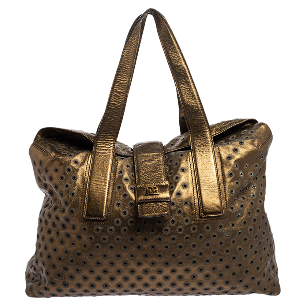 Metallic Bronze Leather Rivet Detail Tote