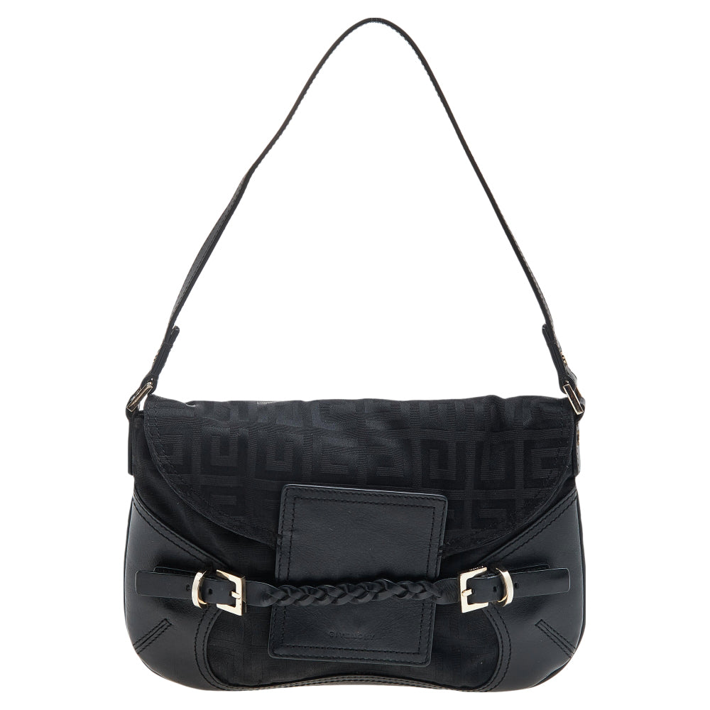 Givenchy Black Monogram Canvas And Leather Flap Shoulder Bag, Black Product Image