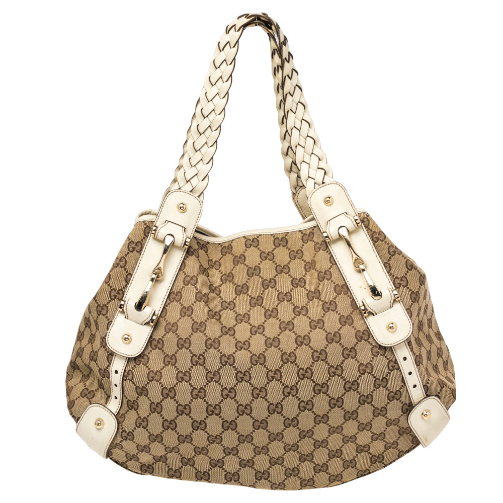 Gucci White/Beige GG Canvas and Leather Pelham Tote