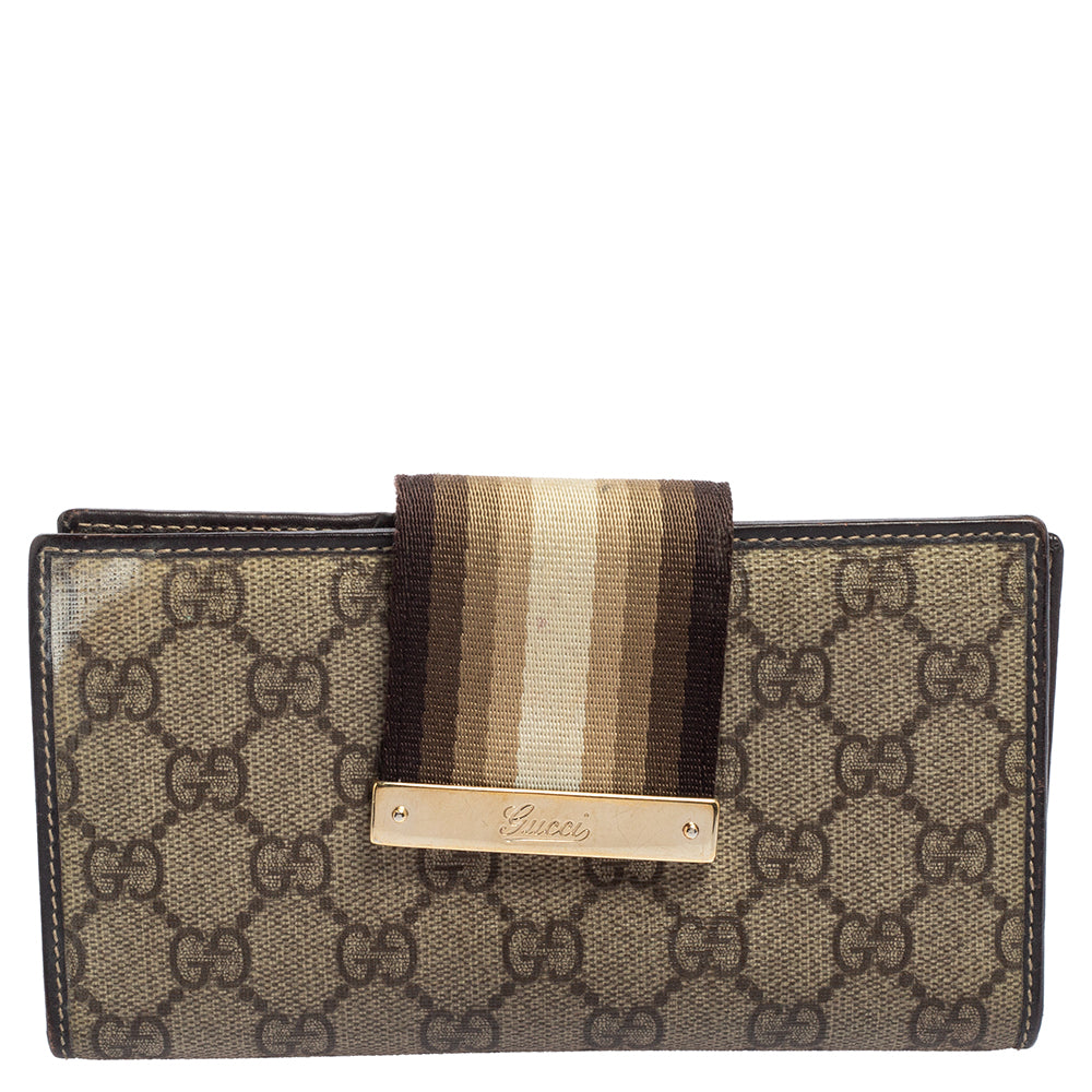 image of Gucci Beige GG Supreme Canvas Vintage Web Continental Wallet, Beige