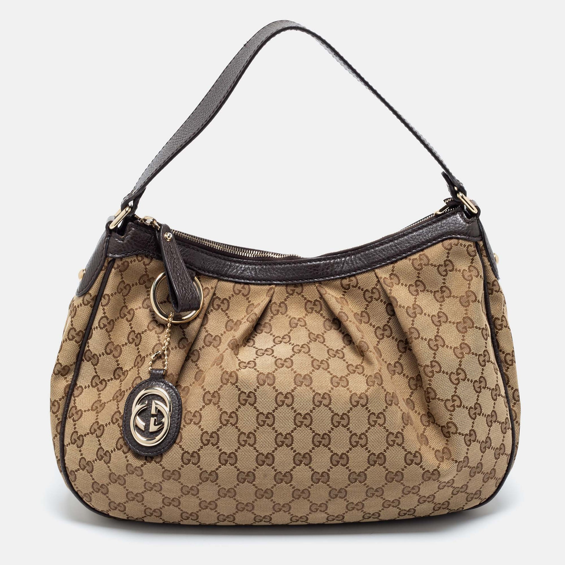 Gucci Beige/Brown GG Supreme Canvas and Leather Ophidia Pouch at 1stDibs