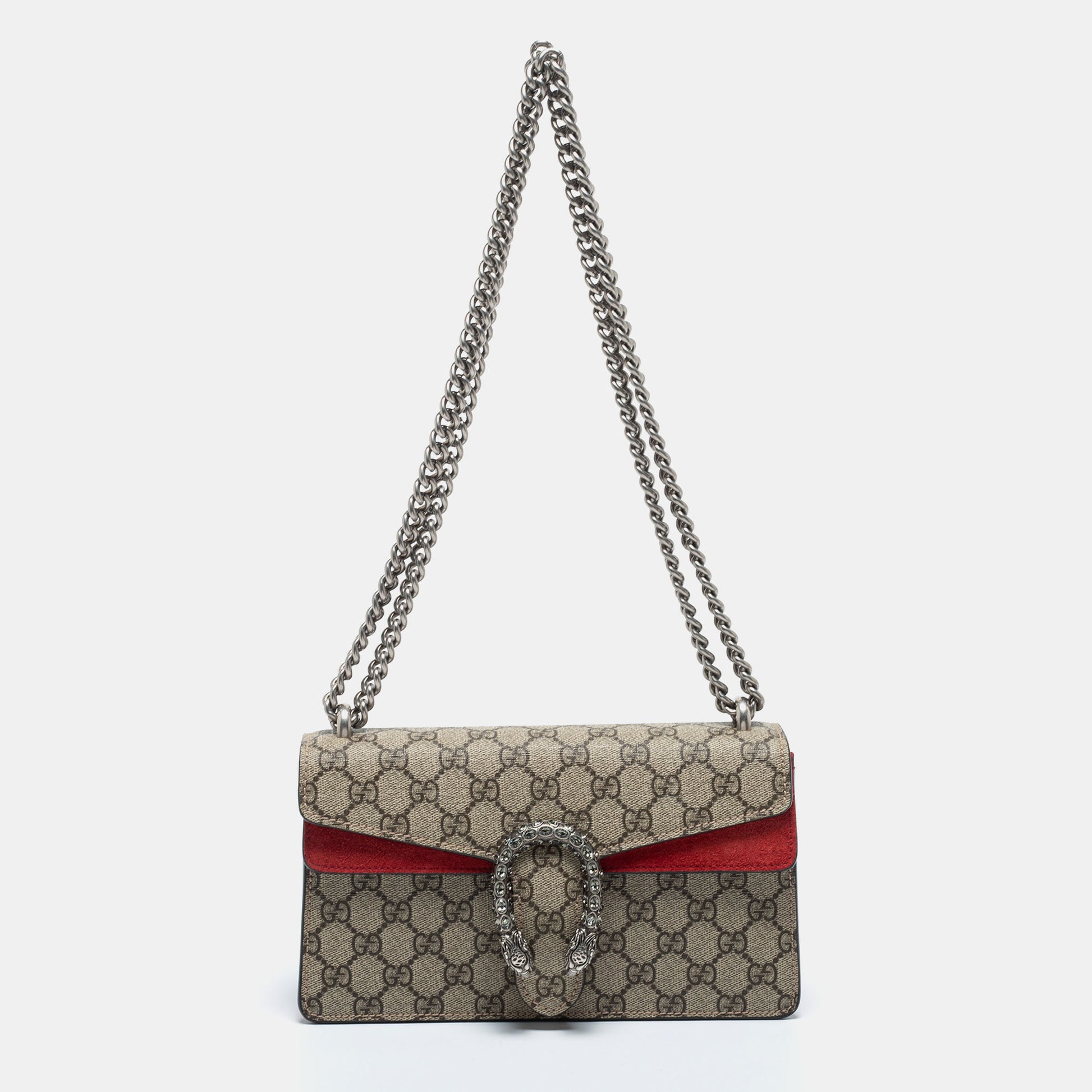 Gucci Beige GG Supreme Canvas and Suede Dionysus Shoulder Bag