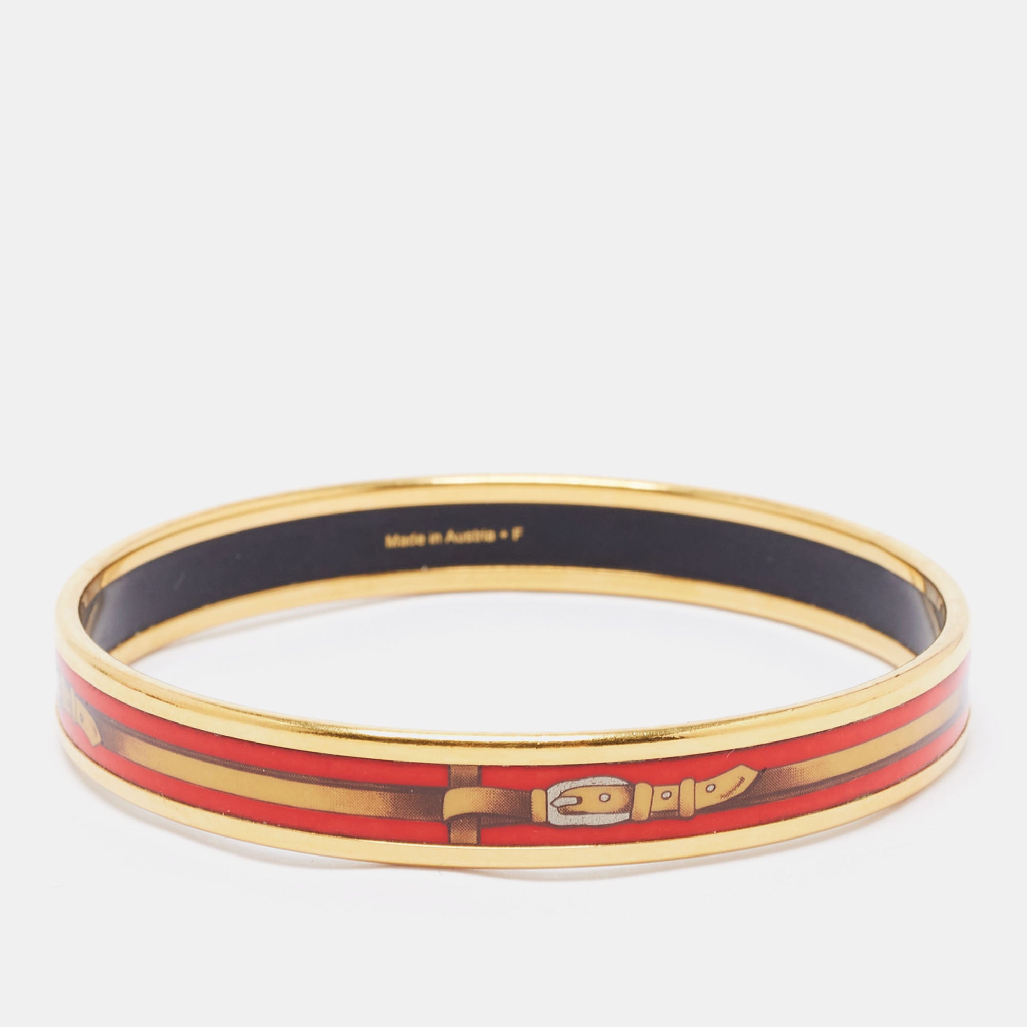 image of HERMES  Enamel Printed Gold Plated Narrow Bracelet