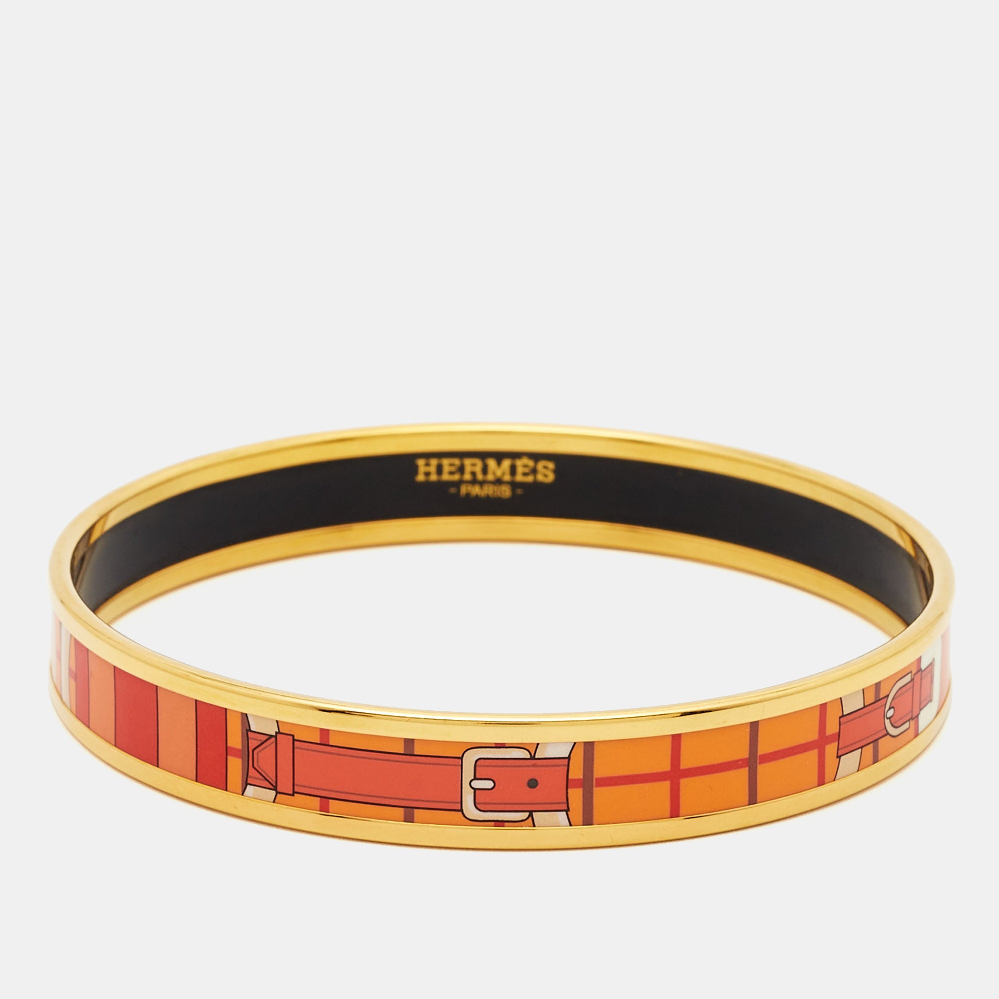 image of Hermes Caleche Enamel Gold Plated Narrow Bracelet