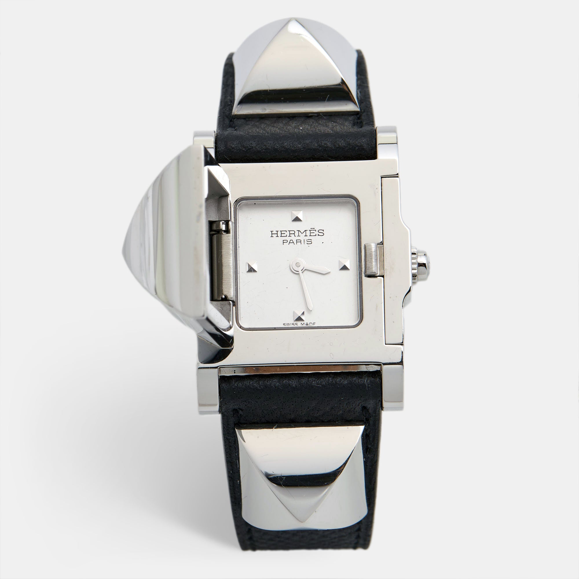 Image of HERMES Silver Stainless Steel Leather Medor W028322WW00 Women's Wristwatch 23 mm