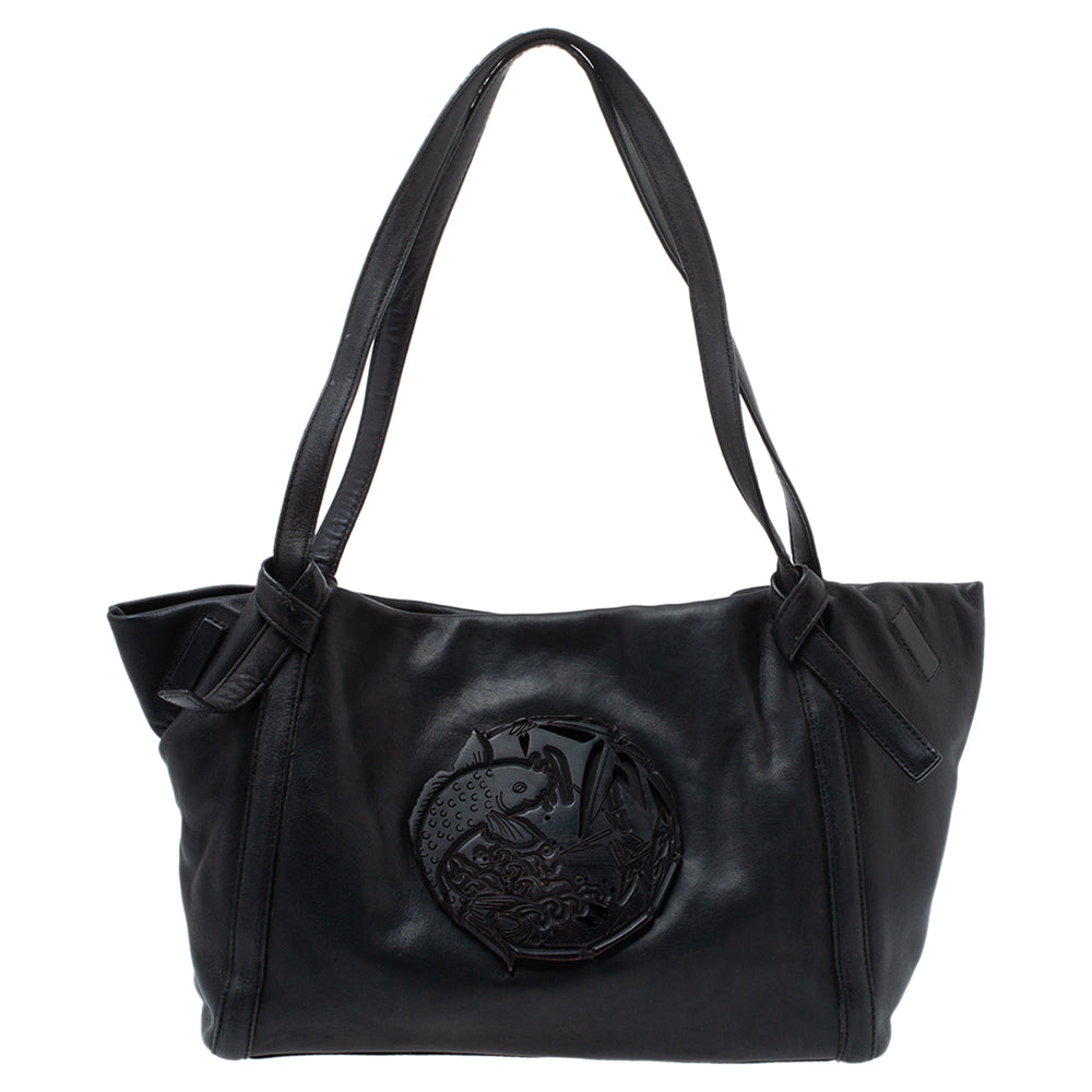 kenzo black leather koi fish tote