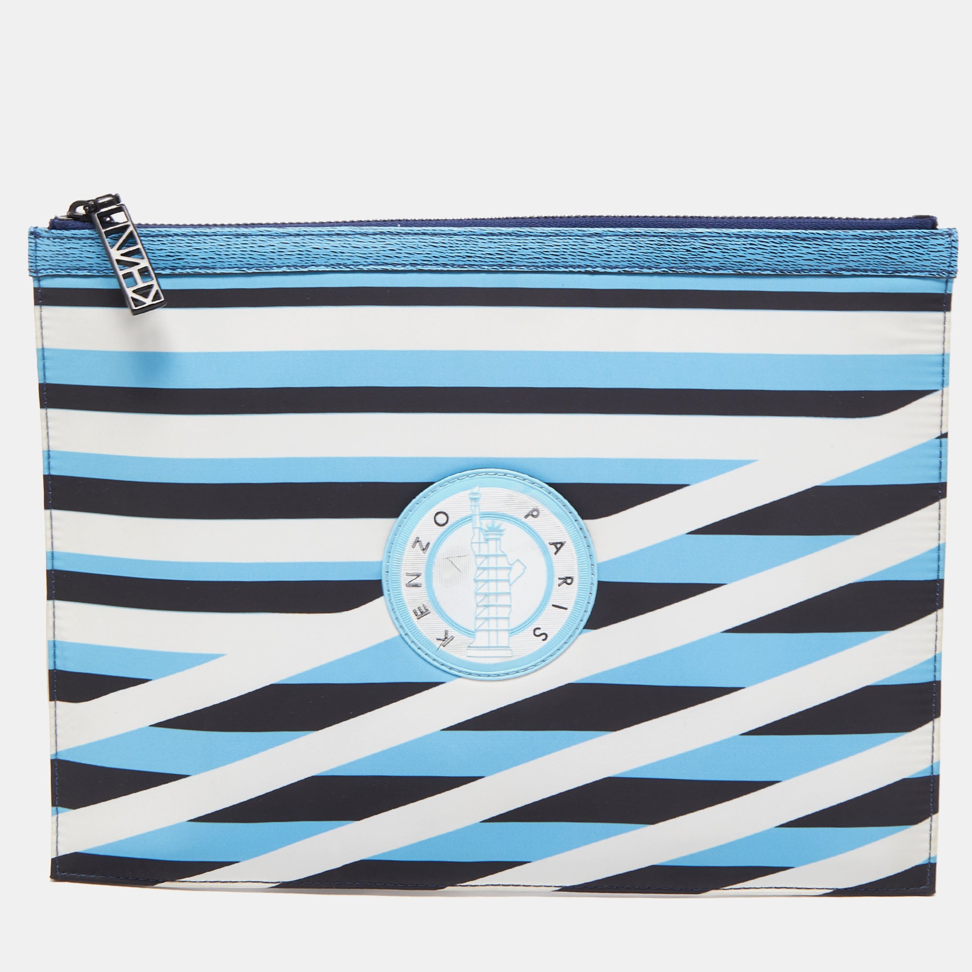kenzo multicolor striped nylon and leather a4 zip pouch